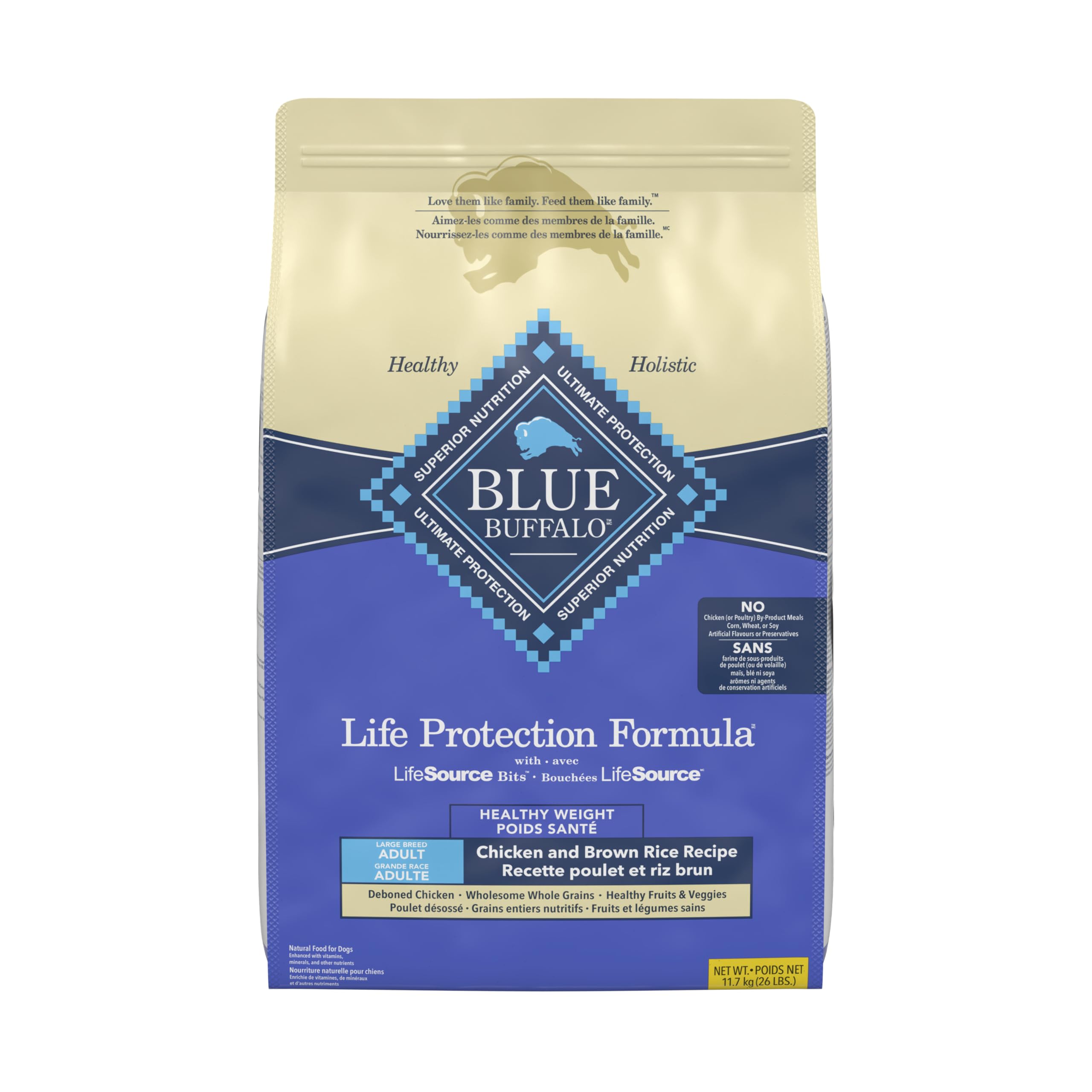 Blue Buffalo Life Protection Formula Chicken & Brown Rice Healthy Weight Large Breed Adult Dry Dog Food, Supports Immunity with LifeSource Bits, Promotes Healthy Lean Muscles,11.7kg/26 lbs 🍁 All In One Marketplace Canada