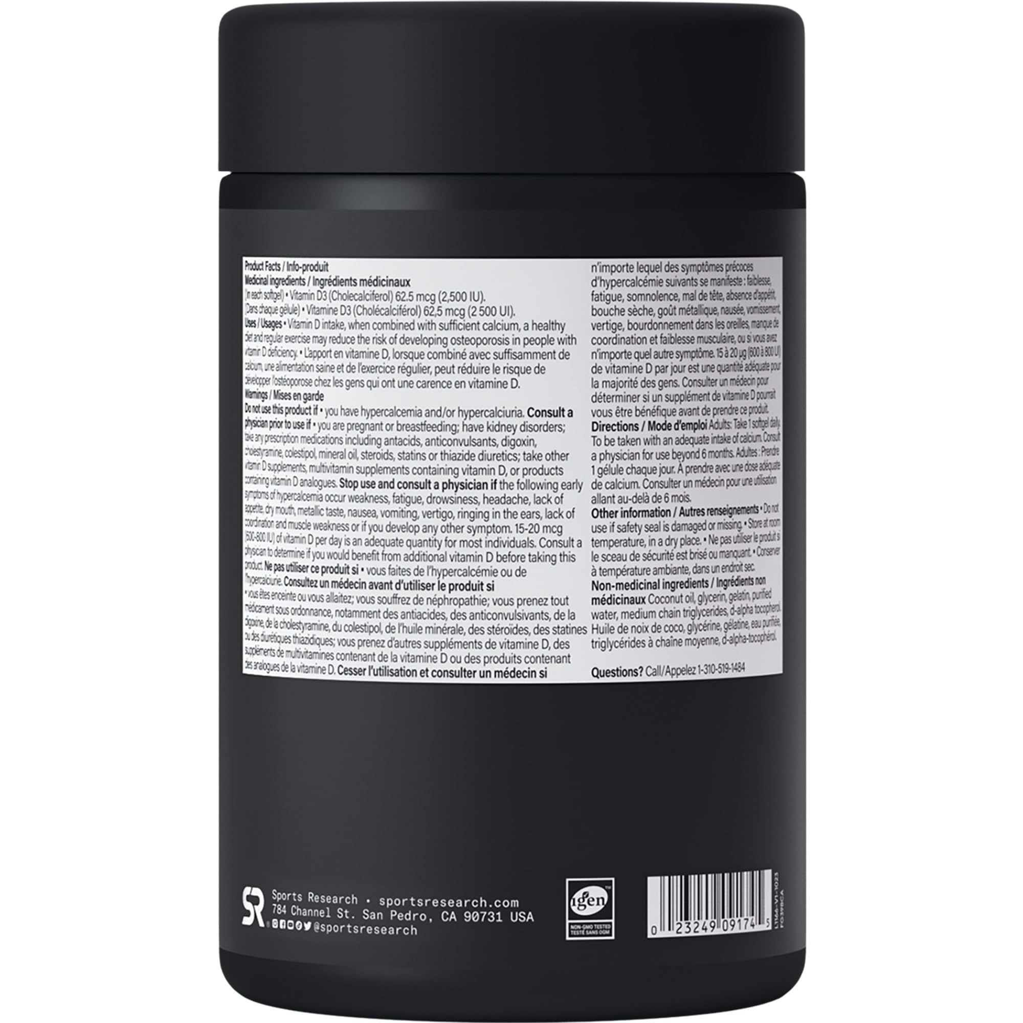 Sports Research® Vitamin D3 2500 IU with Coconut MCT Oil - High Potency Vitamin D Supplement for Immune & Bone Support - Non-GMO Verified, Gluten & Soy Free – 62.5mcg, 360 Liquid Softgels 🍁 All In One Marketplace Canada