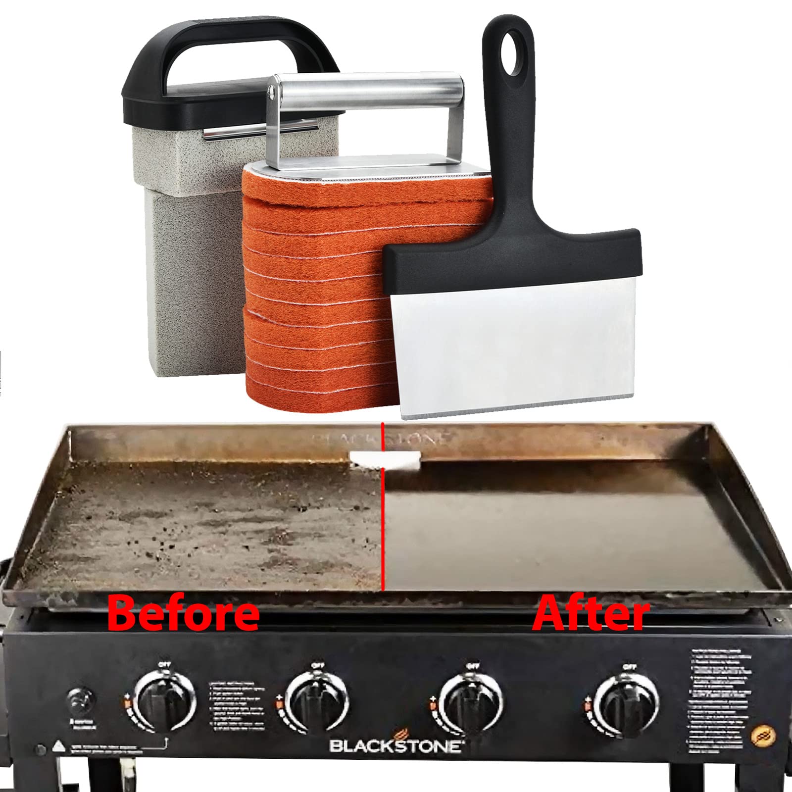 Griddle Cleaning Kit for Blackstone 15 Pieces - Heavy Duty Grill Cleaner Kit with Grill Stone, Griddle Scraper, & Griddle Brush with Stainless Steel Handle Easy to Use Flat Top Cleaning Kit 🍁 All In One Marketplace Canada