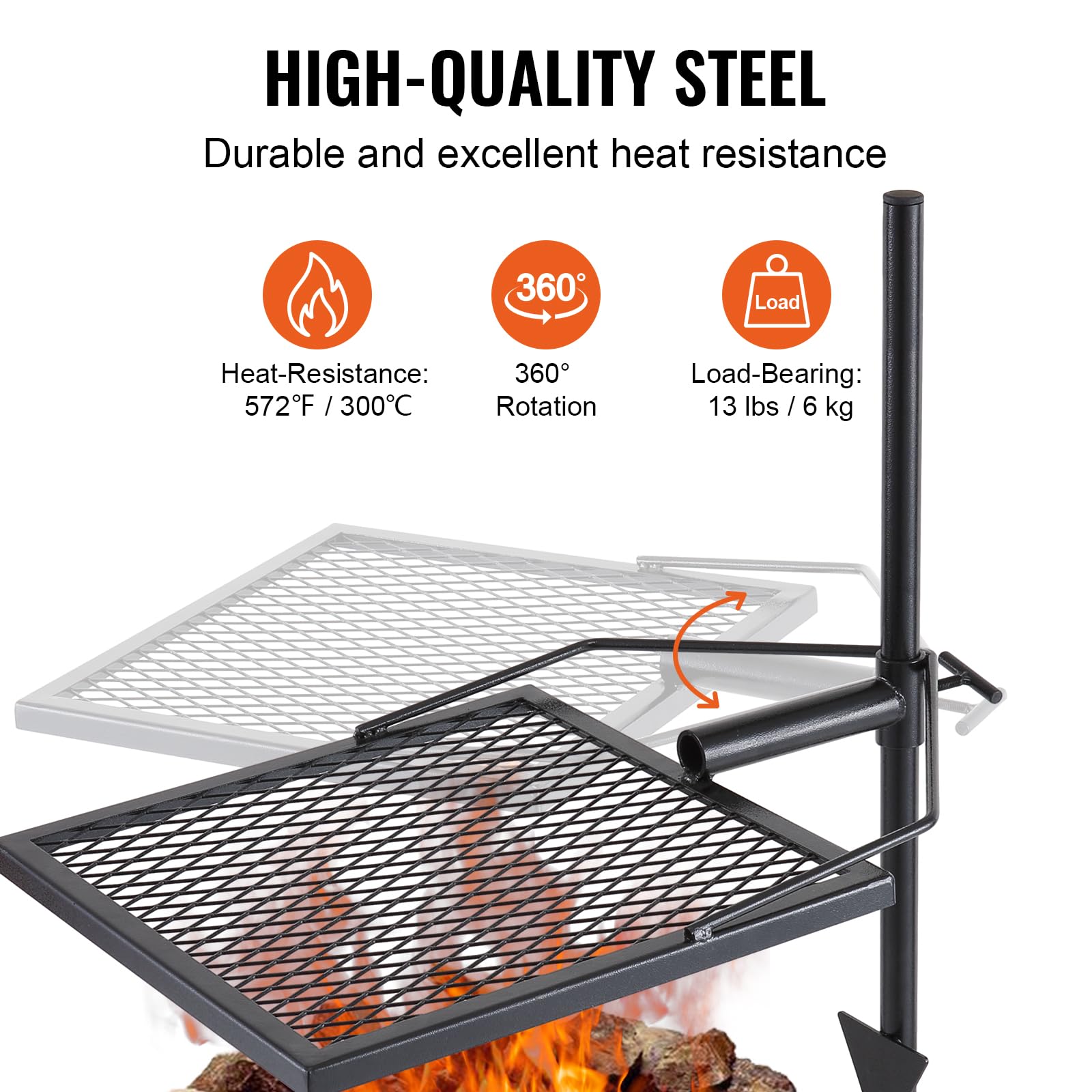 VEVOR Swivel Campfire Grill, Fire Pit Grill Grate, Heavy Duty Steel Grill Grates, 360° Adjustable Open Outdoor Cooking Equipment, Portable Camp Fire Racks for Camping Outdoor BBQ 🍁 All In One Marketplace Canada