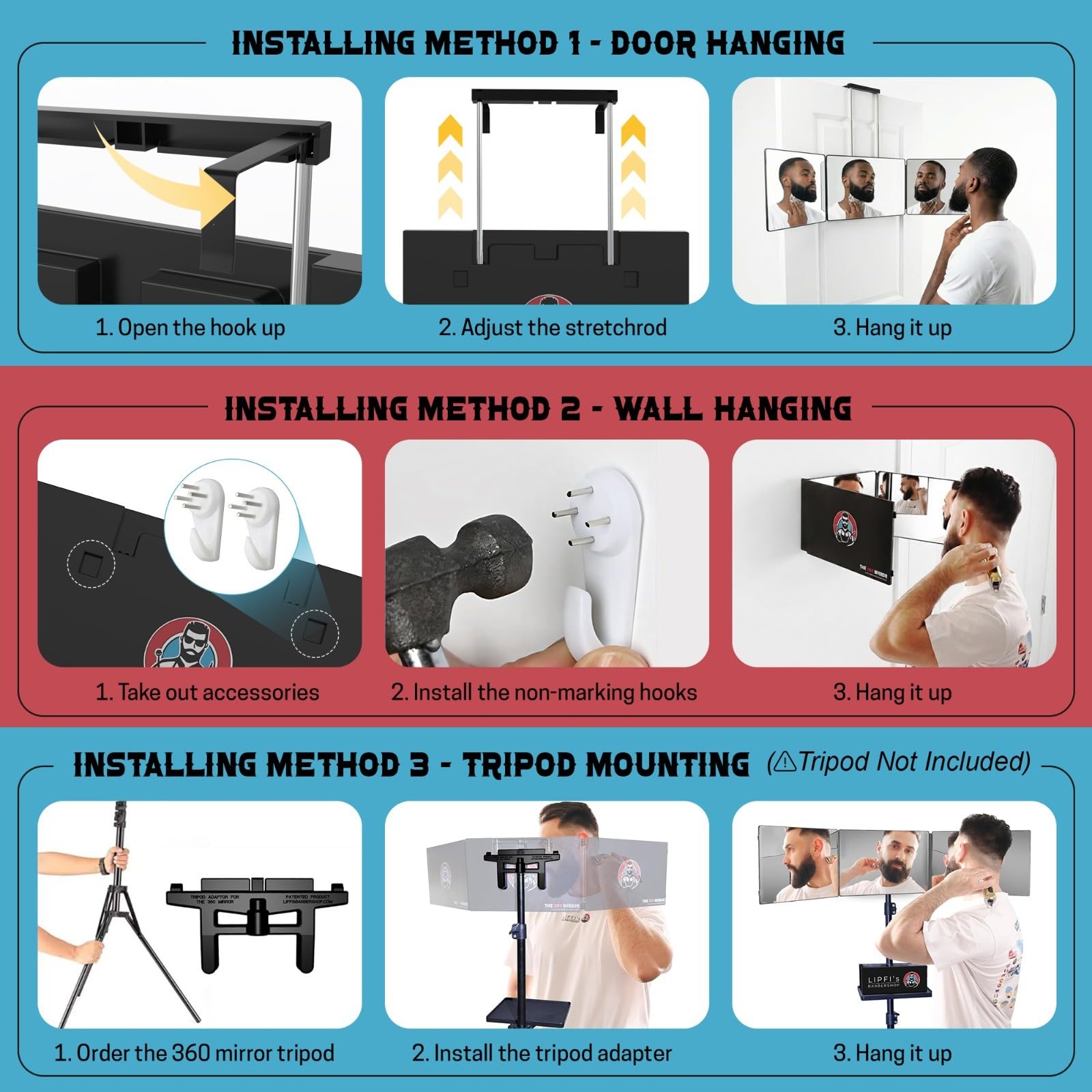 The 360 Mirror - 3 Way Adjustable Trifold Barber Mirror for Self Hair Cutting - Tri Fold Self Haircut System for Men and Women Braiding 🍁 All In One Marketplace Canada