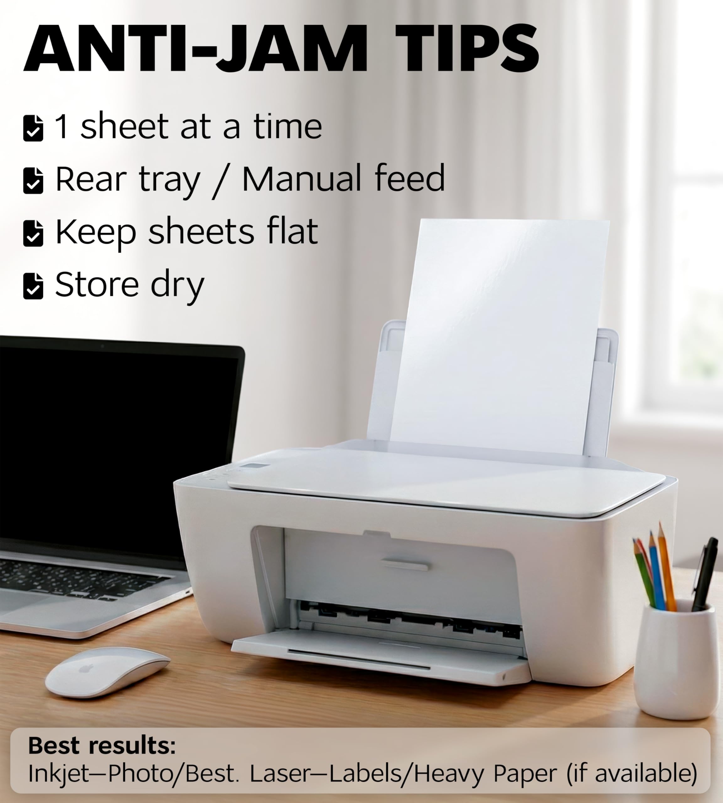 Premium Printable Vinyl Sticker Paper for Inkjet Printer and Laser - 20 White Matte Sticker Paper Waterproof - Durability Adhesive Paper 8.5 x 11, Fast Dry, Holds Ink Well, Great for Cutting Machines 🍁 All In One Marketplace Canada
