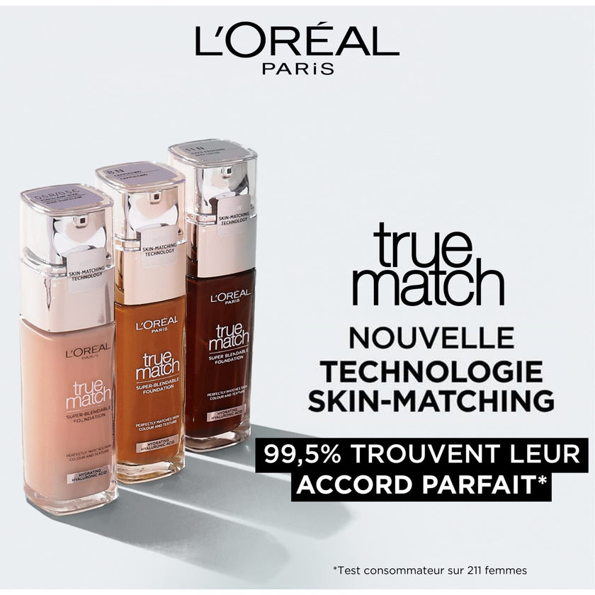 L'Oreal Paris True Match Super-Blendable Foundation, Medium Coverage Liquid Foundation Makeup, Skincare Infused with Hyaluronic Acid, 1.5N, 30 mL 🍁 All In One Marketplace Canada