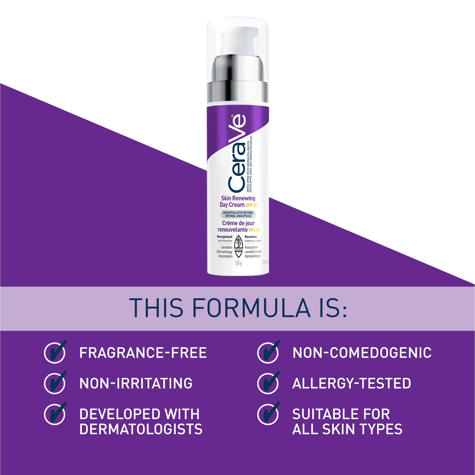 CeraVe Skin Renewing Day Cream SPF 30, Anti-aging Daily Moisturizing Cream with Encapsulated Retinol, Ceramides & Hyaluronic Acid, Fragrance Free, Recommended by Dermatologists, 50g 🍁 All In One Marketplace Canada