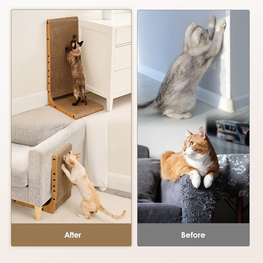 EHEYCIGA Cardboard Cat Scratcher for Indoor Cats, 68 CM L Shaped Vertical Cat Scratching Pad with Ball Cat Toy, Large Cat Scratcher Board 🍁 All In One Marketplace Canada