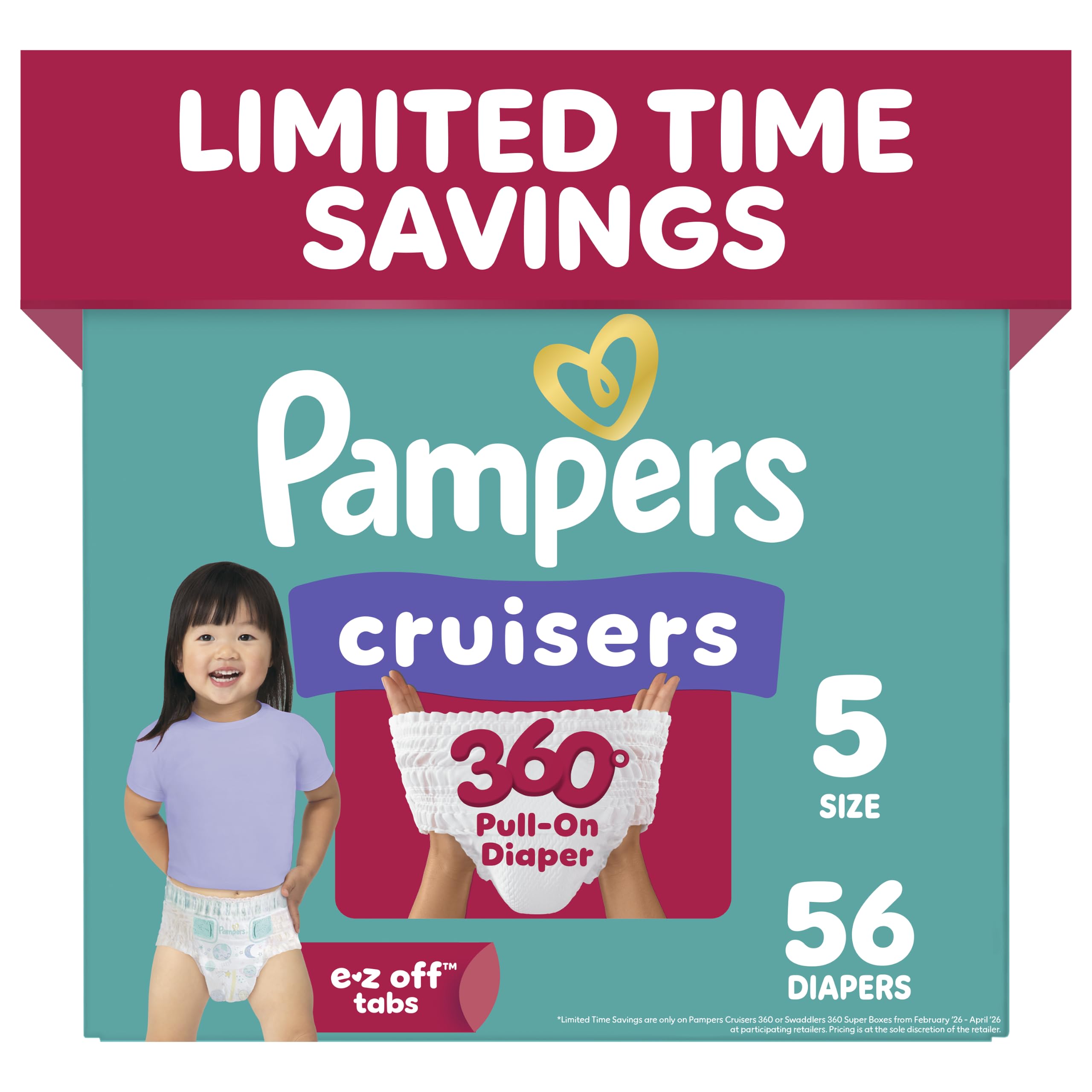 Pampers Diapers - Cruisers 360 degrees - Size 5, 56 Count, up to 100% Leakproof Fit, Designed for Active Babies, Pull On Diaper, EZ Off Tabs Designed for Easy Changes 🍁 All In One Marketplace Canada