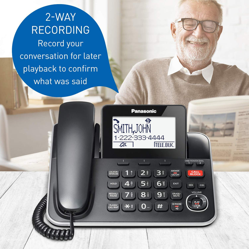 Panasonic DECT 6.0 2-in-1 Corded/Cordless Phone with Answering Machine, Advanced Call Block (1,000 Numbers), and Talking Caller ID - 1 Cordless Handset - KX-TGF870CB, Black 🍁 All In One Marketplace Canada