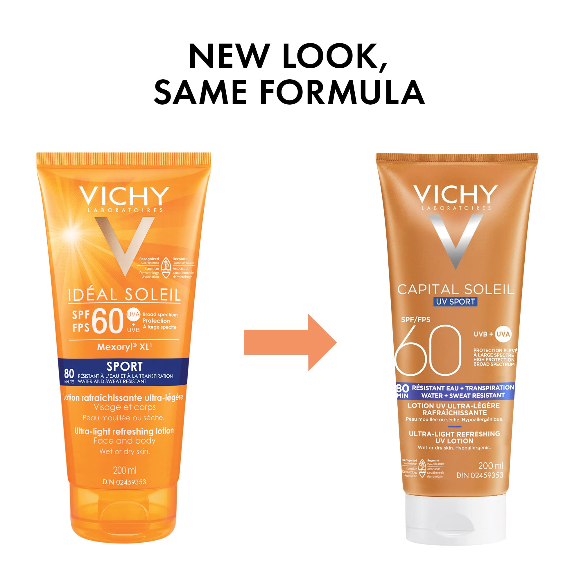 Vichy Water Resistant Sport Sunscreen, Ideal Soleil Sport SPF 60 Ultra Light Sunscreen Lotion for Face and Body, with Broad Spectrum SPF 60 and Mexoryl, 200mL 🍁 All In One Marketplace Canada