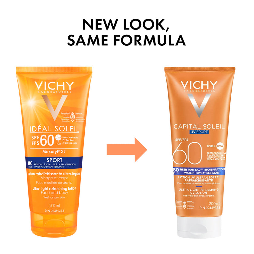 Vichy Water Resistant Sport Sunscreen, Ideal Soleil Sport SPF 60 Ultra Light Sunscreen Lotion for Face and Body, with Broad Spectrum SPF 60 and Mexoryl, 200mL 🍁 All In One Marketplace Canada