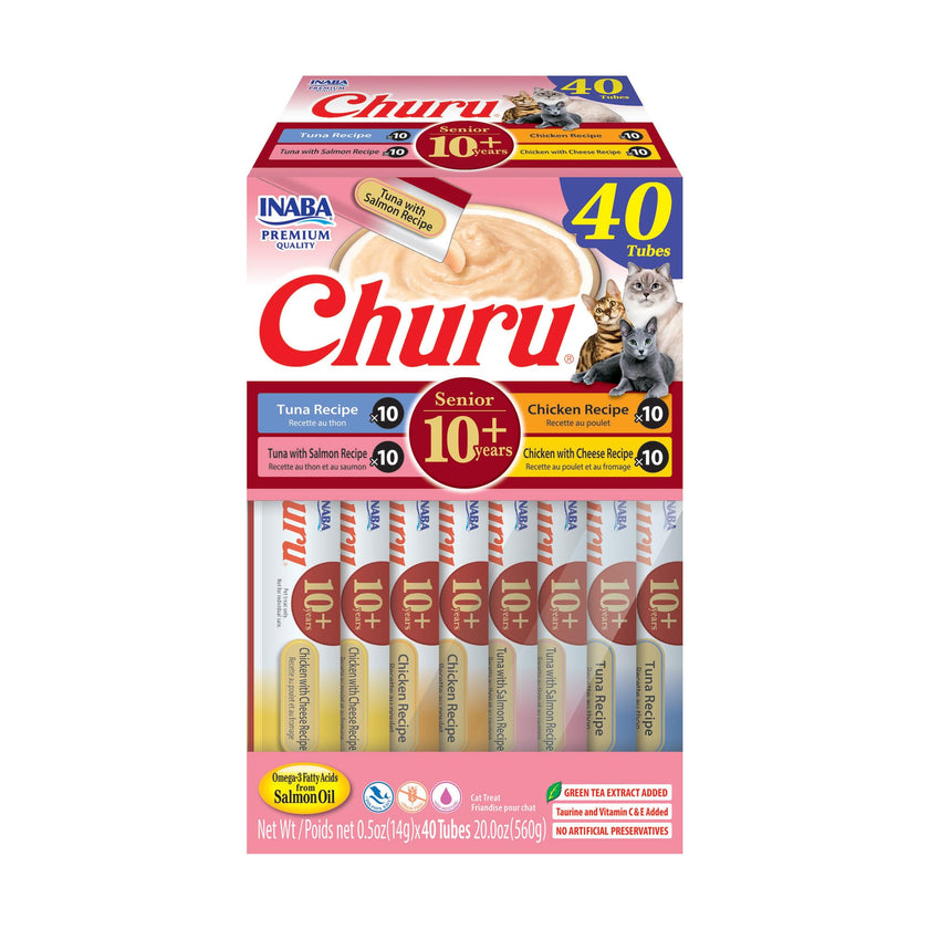 INABA Churu for Senior 10+, Creamy Lickable Cat Treats with Taurine, Vitamin E & C, 14 Grams Each, 40 Tubes, Tuna & Chicken Variety 🍁 All In One Marketplace Canada