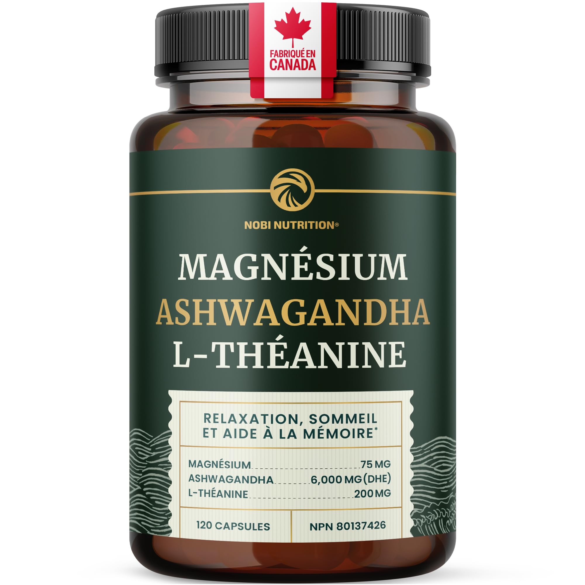 L Theanine, Magnesium Glycinate + Ashwagandha Supplement | Relaxation, Sleep & Memory Support | Stress Relief, Calm, Mood & Sleep Supplements | Made in Canada & Non-GMO | 120 Ct 🍁 All In One Marketplace Canada