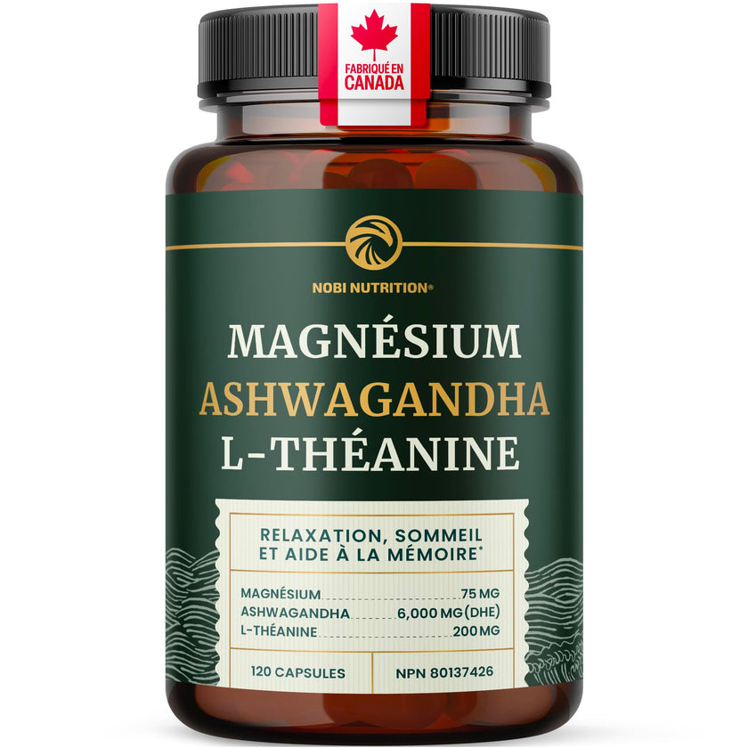 L Theanine, Magnesium Glycinate + Ashwagandha Supplement | Relaxation, Sleep & Memory Support | Stress Relief, Calm, Mood & Sleep Supplements | Made in Canada & Non-GMO | 120 Ct 🍁 All In One Marketplace Canada