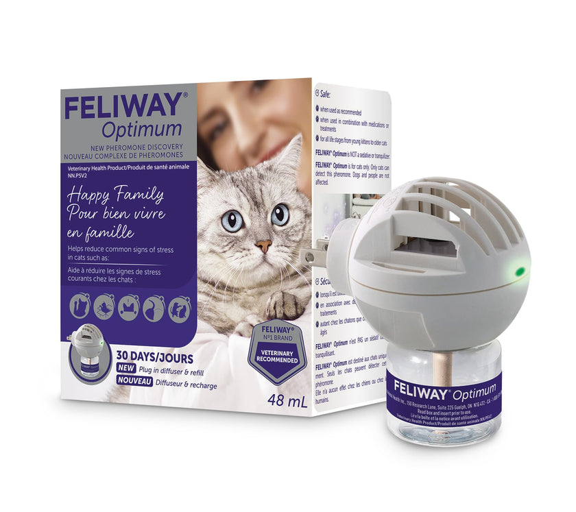 FELIWAY Optimum Starter Kit, Promotes Calmness AND Harmony in Cats & Kittens, VHP Registered NN.P5V2, includes 1 Diffuser 1 Refill, Lasts 30 Days, Cat Calming Pheromones, 48ml 🍁 All In One Marketplace Canada