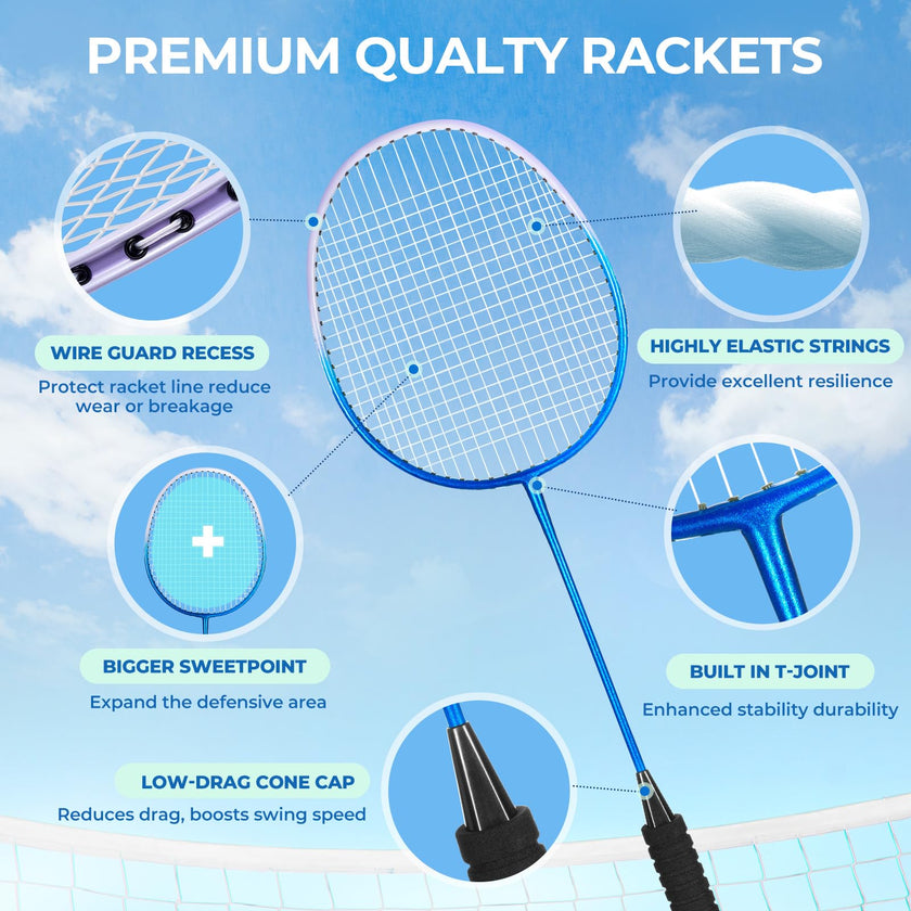 HIRALIY Badminton Rackets for Outdoor Backyard Games, Lightweight Badminton Set of 4 for Kids & Adults & Beginners, Including 4 Rackets, 12 Nylon Shuttlecocks, 4 Replacement Grip Tapes, 1 Carrying Bag 🍁 All In One Marketplace Canada