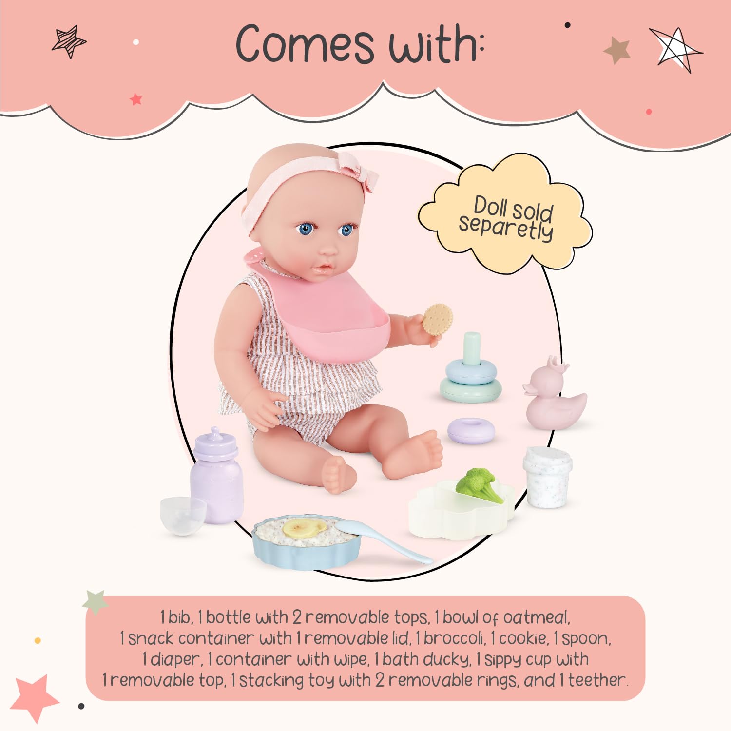 LullaBaby Baby Doll Accessories Meal Time and Changing Set, 19 Pc 🍁 All In One Marketplace Canada