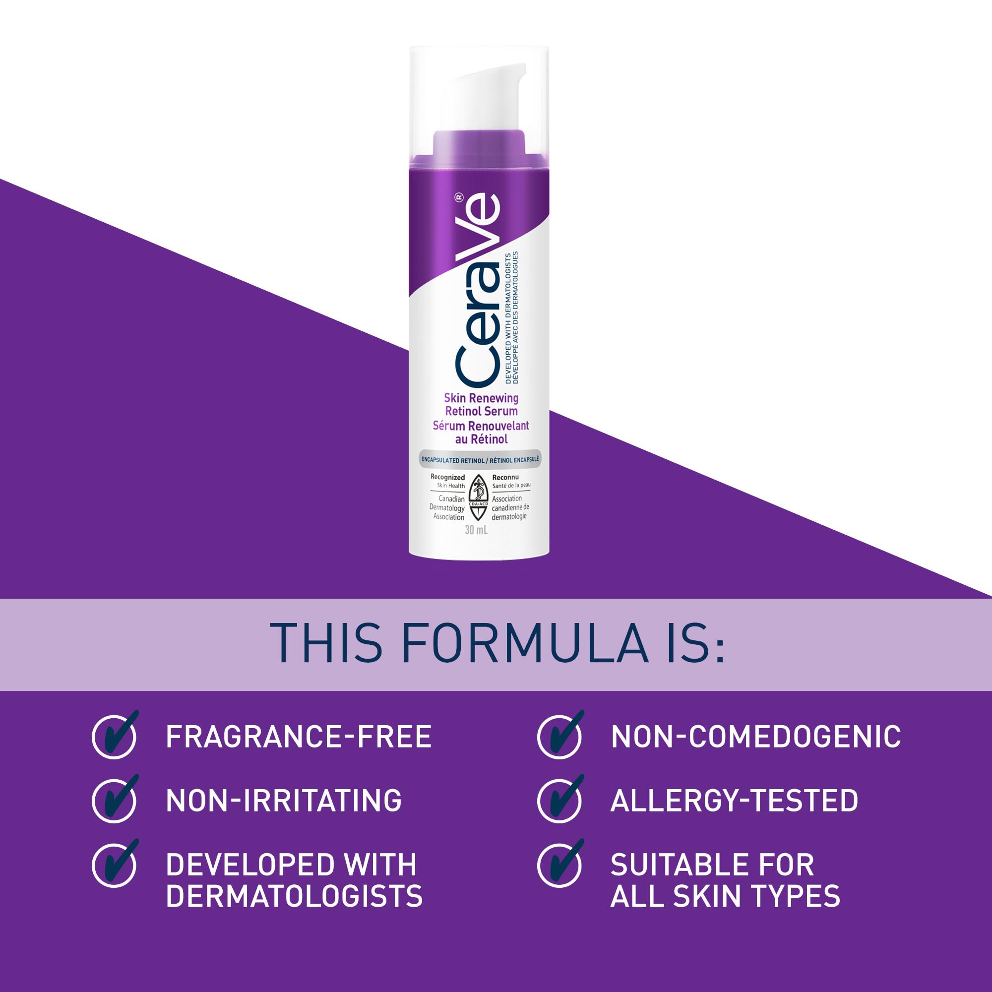 CeraVe Retinol Serum for Face, Skin Renewing Retinol & Hyaluronic Acid Serum for Men & Women. Anti Aging to Improve Appearance of Fine Lines & Wrinkles. Fragrance-Free & Non-Comedogenic. 30mL 🍁 All In One Marketplace Canada