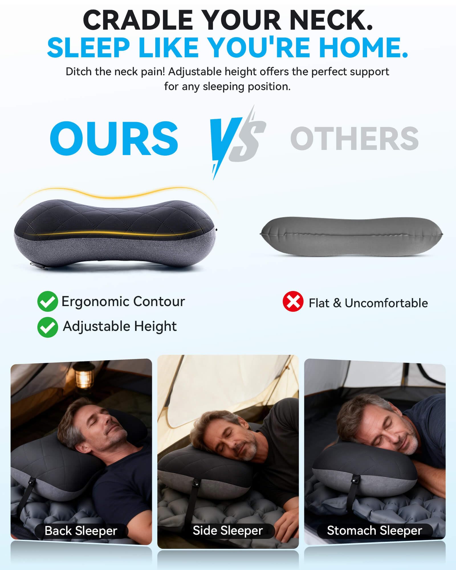 Hikenture Camping Pillow with Removable Cover - Ultralight Inflatable Pillow for Neck Lumber Support - Upgrade Backpacking Pillow - Washable Travel Air Pillows for Camping, Hiking, Backpacking (Black) 🍁 All In One Marketplace Canada