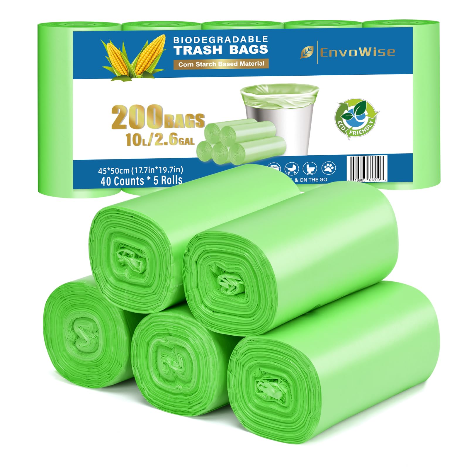 Biodegradable Small Trash Bags, 10L / 3 Gallon, 200 Count | Premium Thick Garbage Bags, Unscented Eco-Friendly Bin Liners for Kitchen, Bathroom, Office & Bedroom | EnvoWise Compostable Trash Bags 🍁 All In One Marketplace Canada