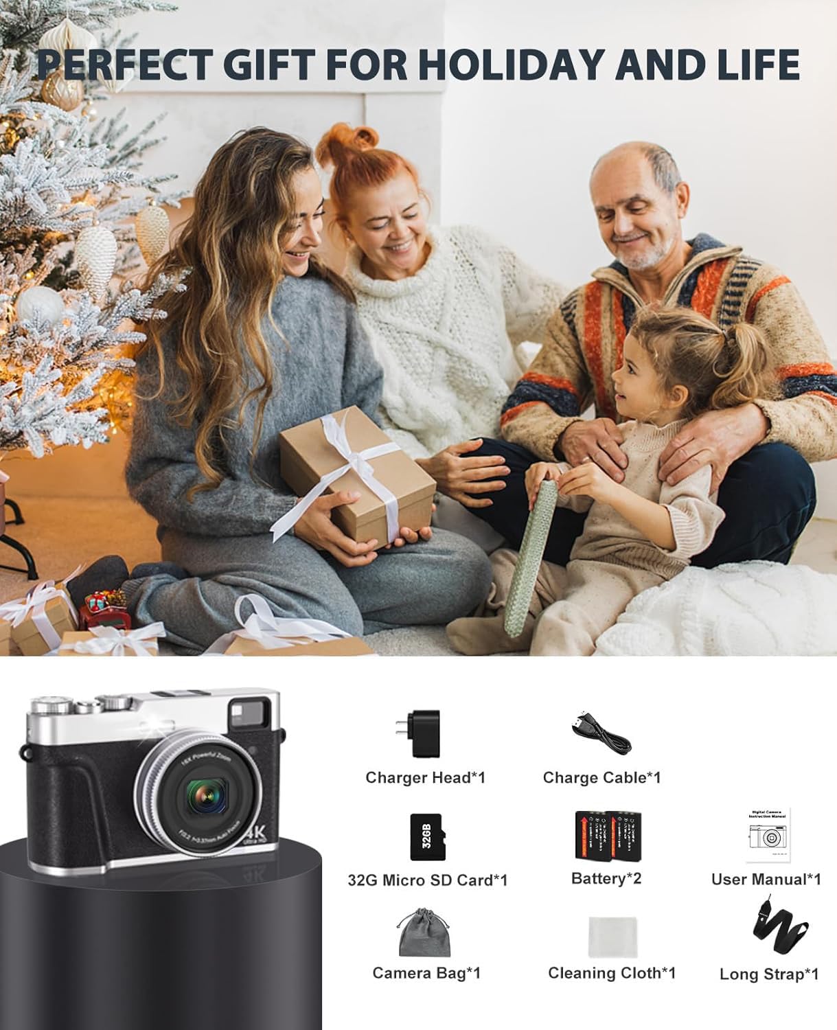 ToAuite 4K Digital Camera with Viewfinder, 48MP Autofocus Vlogging Camera for Photography and Video, Anti-Shake 16X Zoom Travel Portable Camera with Flash 32GB Card, Selfie YouTube Cameras with Dial 🍁 All In One Marketplace Canada