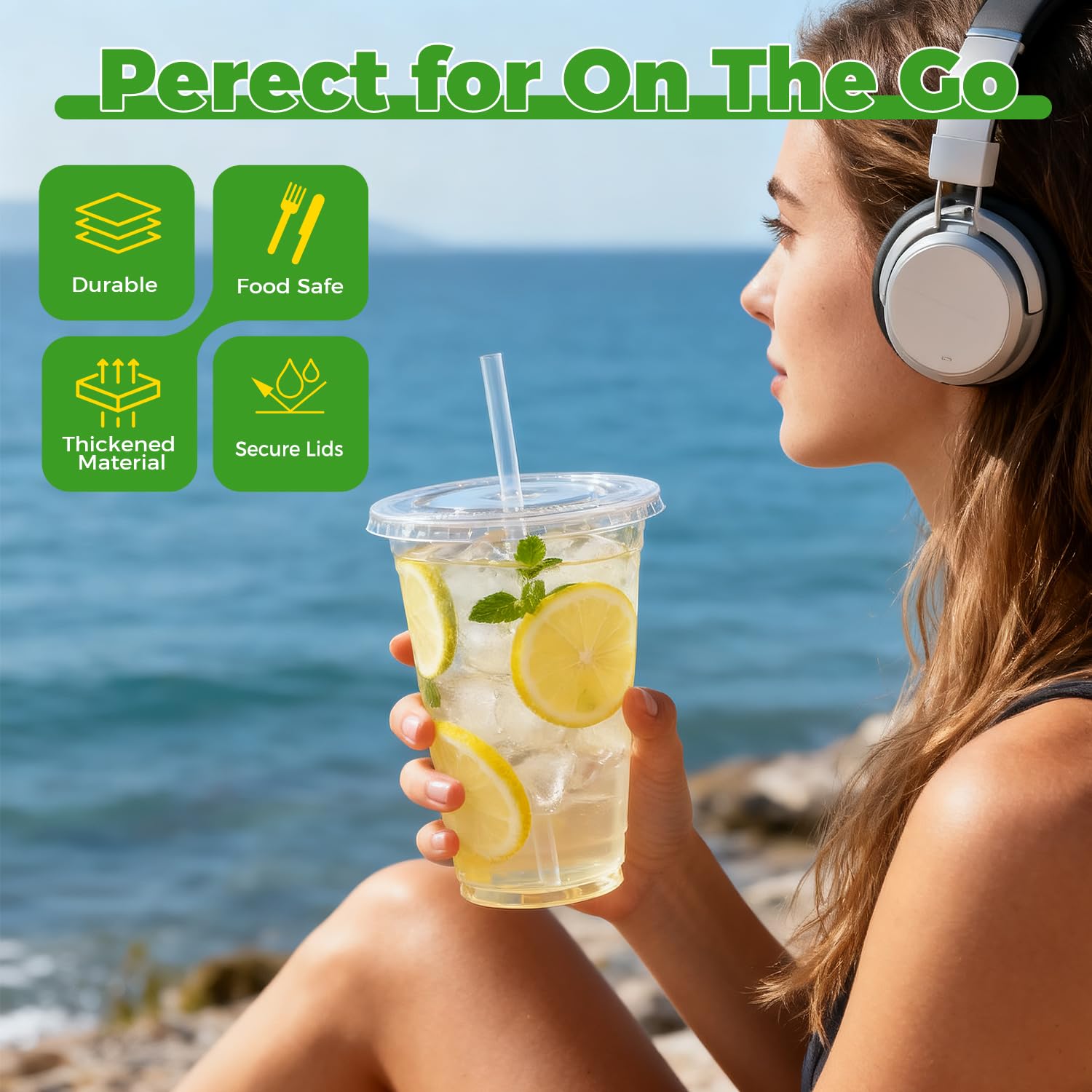Sipthene 16 oz Clear Plastic Cups with Lids and Straws, 50 Set Disposable Coffee Cups for Iced Coffee, Cold Beverages, Smoothies and to-Go Drinks 🍁 All In One Marketplace Canada