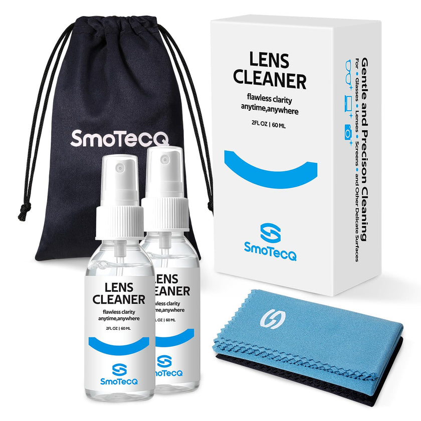 SmoTecQ Glasses Cleaner Kit – Alcohol-Free, Plant-Based Spray + Ultra-Soft Microfiber Cloths for Eyeglasses, Screens & Cameras – 2 x 2oz Spray Bottles + 2 Cloths + Travel Pouch Set 🍁 All In One Marketplace Canada