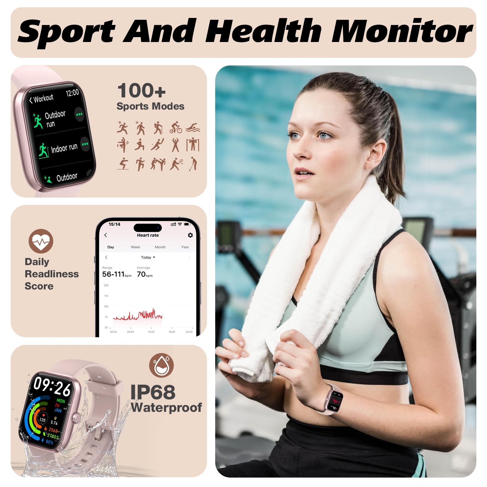 Smart Watch for Men Women with Bluetooth Call, Alexa Built-in, Heart Rate & Sleep Monitor, 1.83