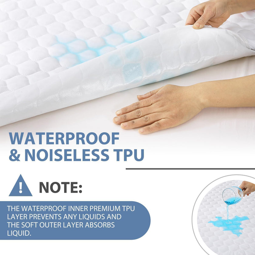 HYMOKEGE Quilted Mattress Protector Queen Size, 100% Waterproof Mattress Cover for Queen Size Bed, Breathable & Noiseless Bed Pad Cover with 5