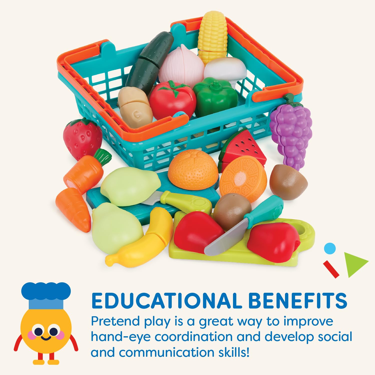 Battat Play Food Farmers Market Produce Basket, 37-Piece Green Set, Playset 🍁 All In One Marketplace Canada