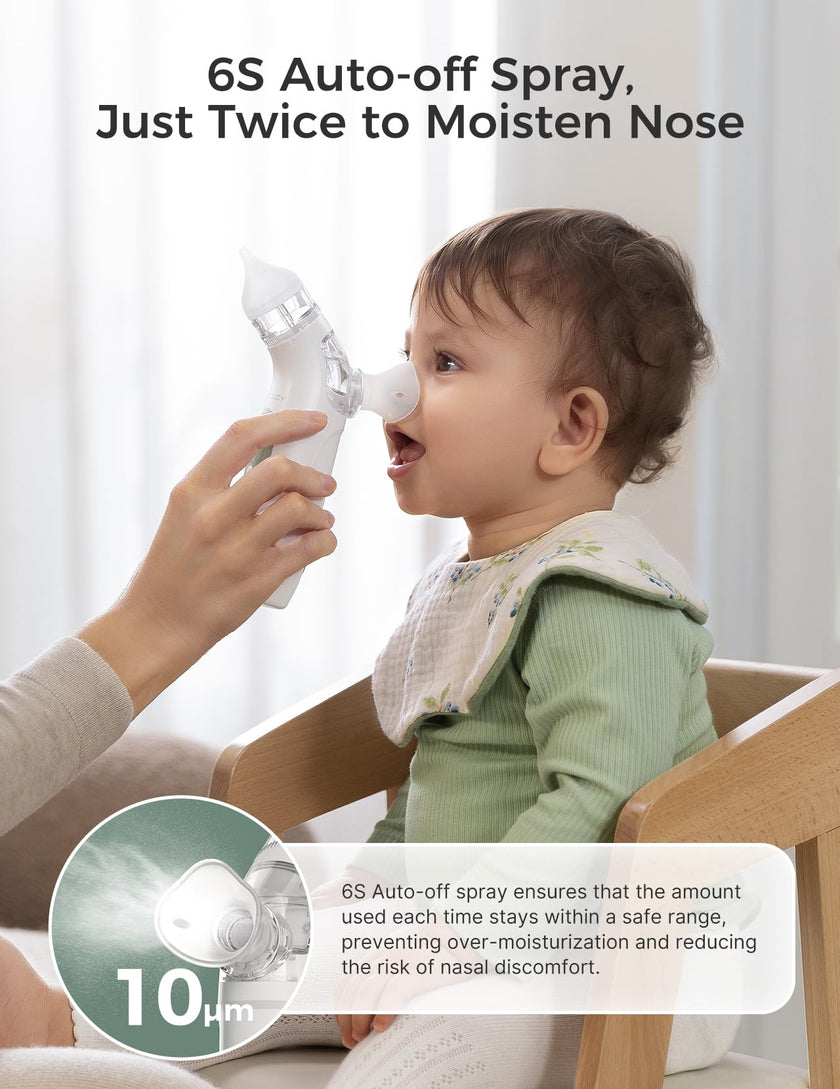 Momcozy BreezyClear™ Spray and Suction 2-in-1 Electric Nasal Aspirator for Baby, 4 Adjustable Suction Levels up to 65kPa Hospital-Grade, Quiet & Portable Nose Cleaner with Soothing Light & Music 🍁 All In One Marketplace Canada