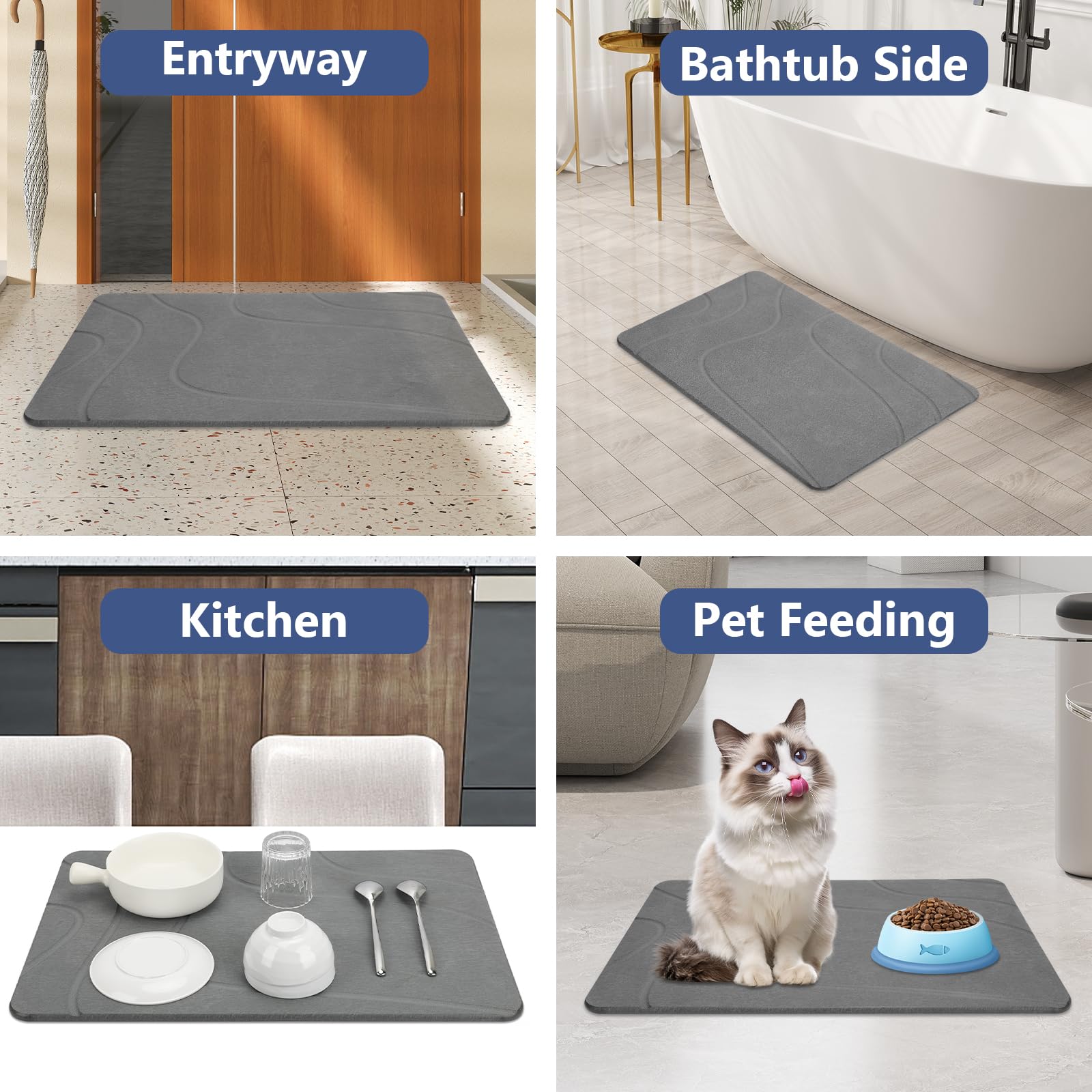 Ceecysaa Stone Bath Mat, Non-Slip Diatomaceous Earth Shower Mat, Quick Drying Bath Mat Stone, Super Absorbent Diatomite Bath Mats for Bathroom Kitchen, Easy to Clean, 60 x 39cm, Dark Gray 🍁 All In One Marketplace Canada