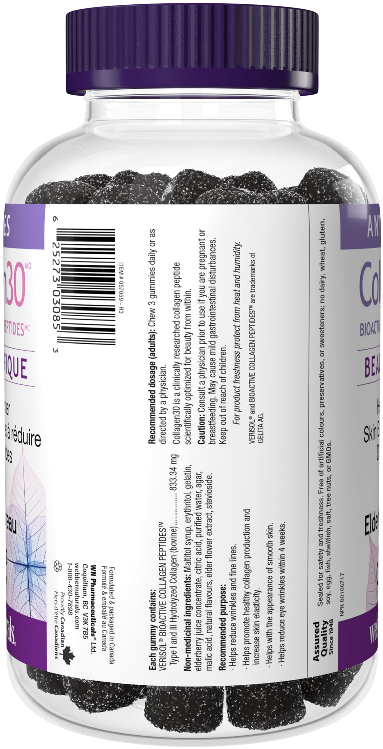 Webber Naturals Collagen30 Anti-Wrinkle Gummy, 2,500mg of Bioactive Collagen Peptides Per Serving, 110 Gummies, Helps Reduce Deep Wrinkles, Fine Lines & Stimulates Skin Cells 🍁 All In One Marketplace Canada