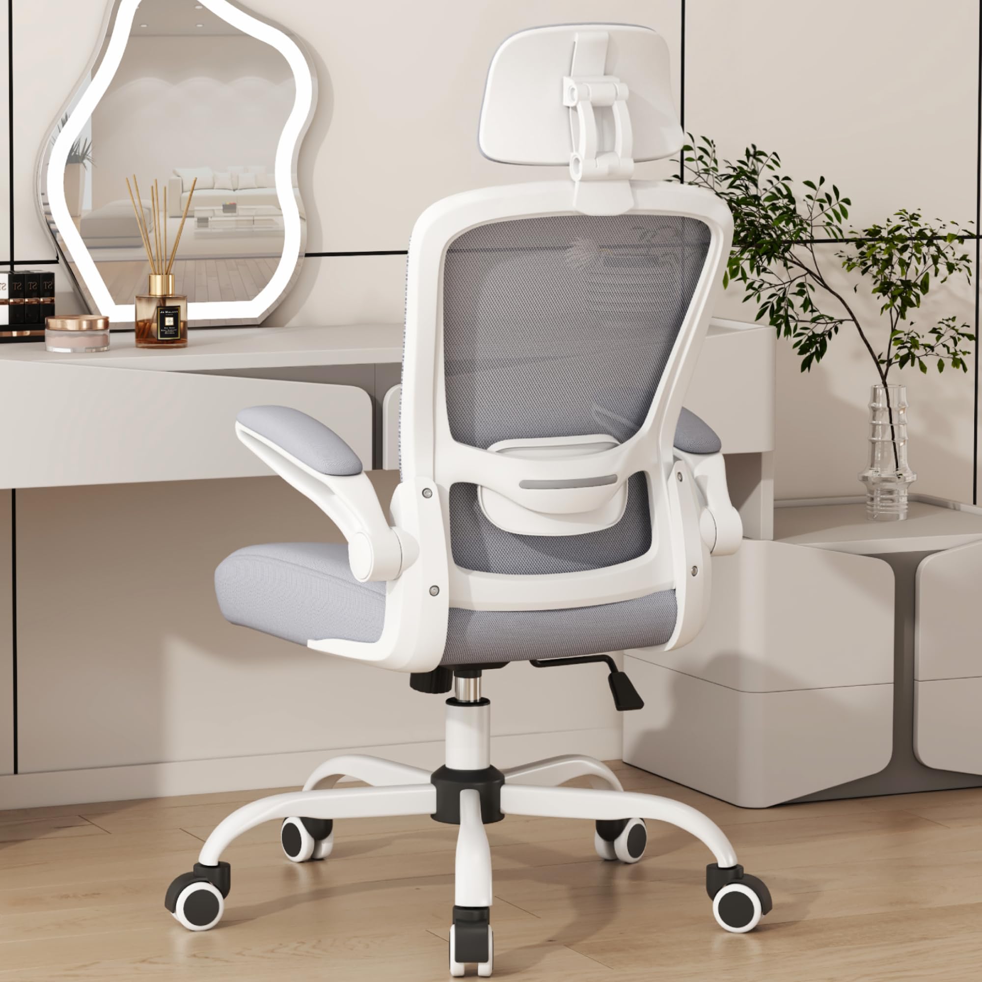 Mimoglad Office Chair, Comfy Desk Chair - High Back Ergonomic Computer Chair with Adjustable Lumbar Support & Headrest, Flip-up Armrests for Guitar Playing (Moon Grey) 🍁 All In One Marketplace Canada
