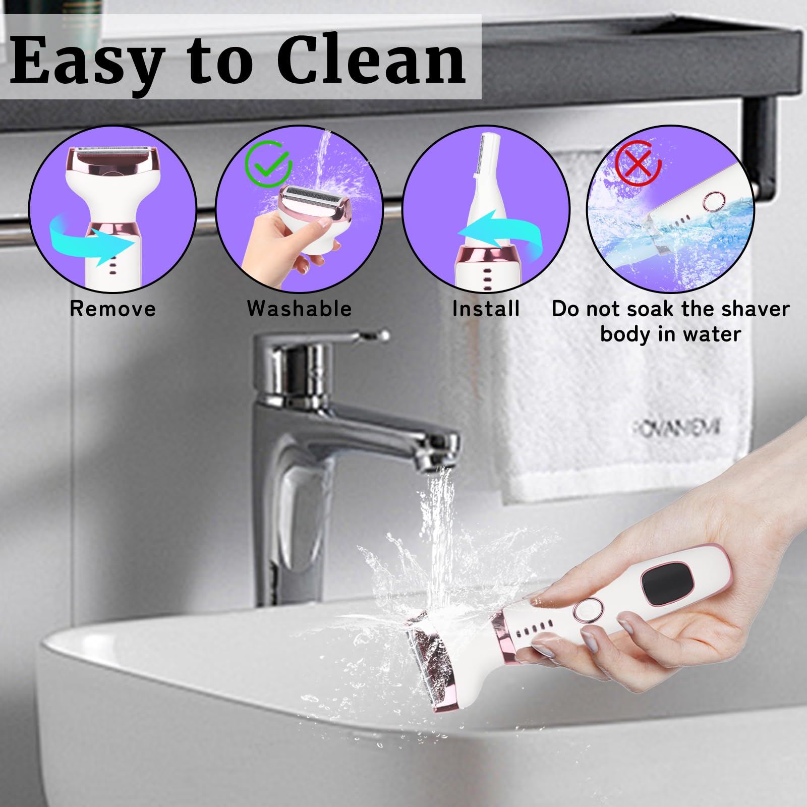 Beanify Electric Razor for Women Men,4 in 1 LED Display Ladies Wet & Dry Body Razors and Facial Hair Remover, Rechargeable Painless Hair Removal Kit for Nose Face Body Leg Bikini Arm Hair (Pink) 🍁 All In One Marketplace Canada