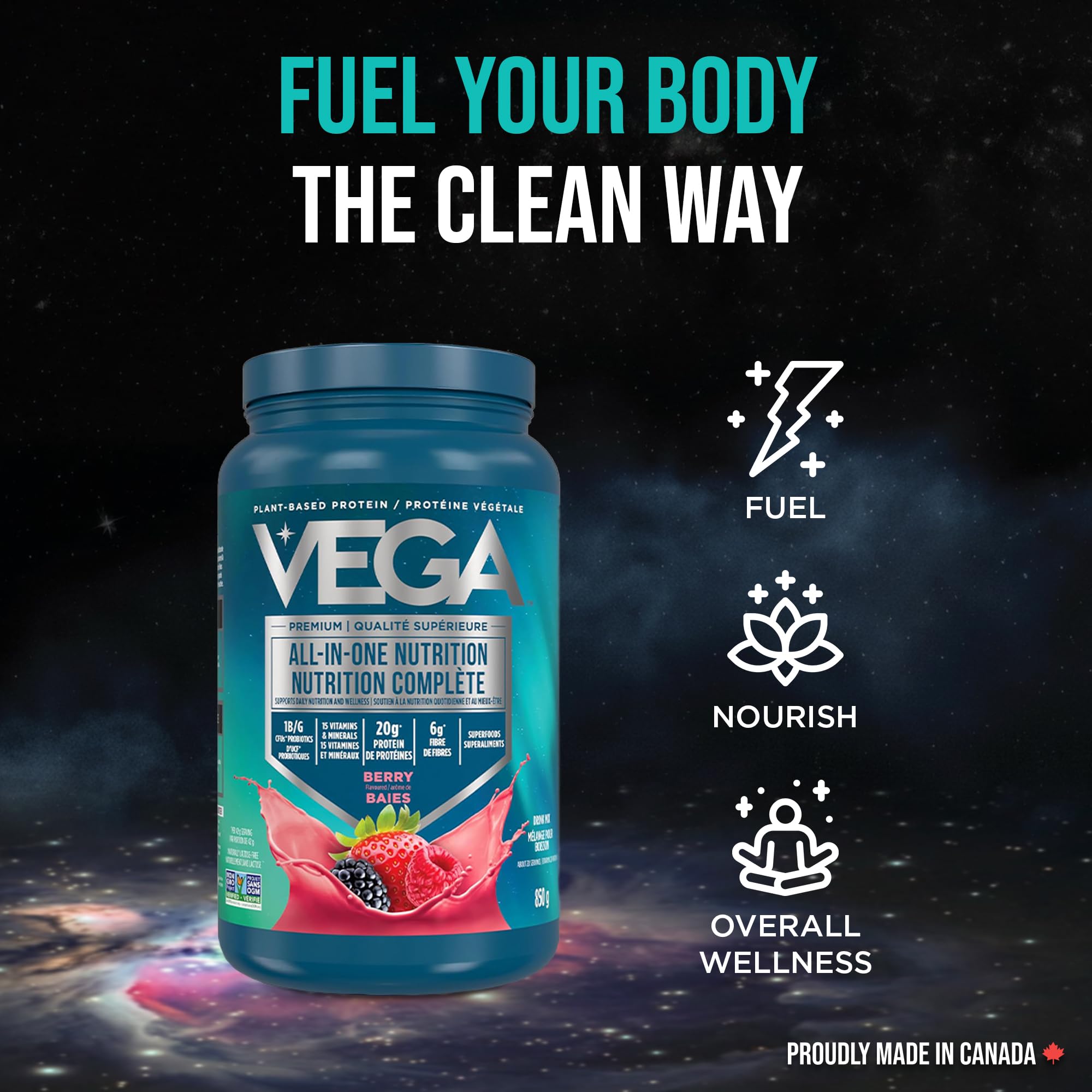 Vega Premium All-in-One Nutrition Protein Powder – 20g Plant-Based Vegan Protein, Vitamins & Probiotics, Berry, 850g (20 Servings) 🍁 All In One Marketplace Canada