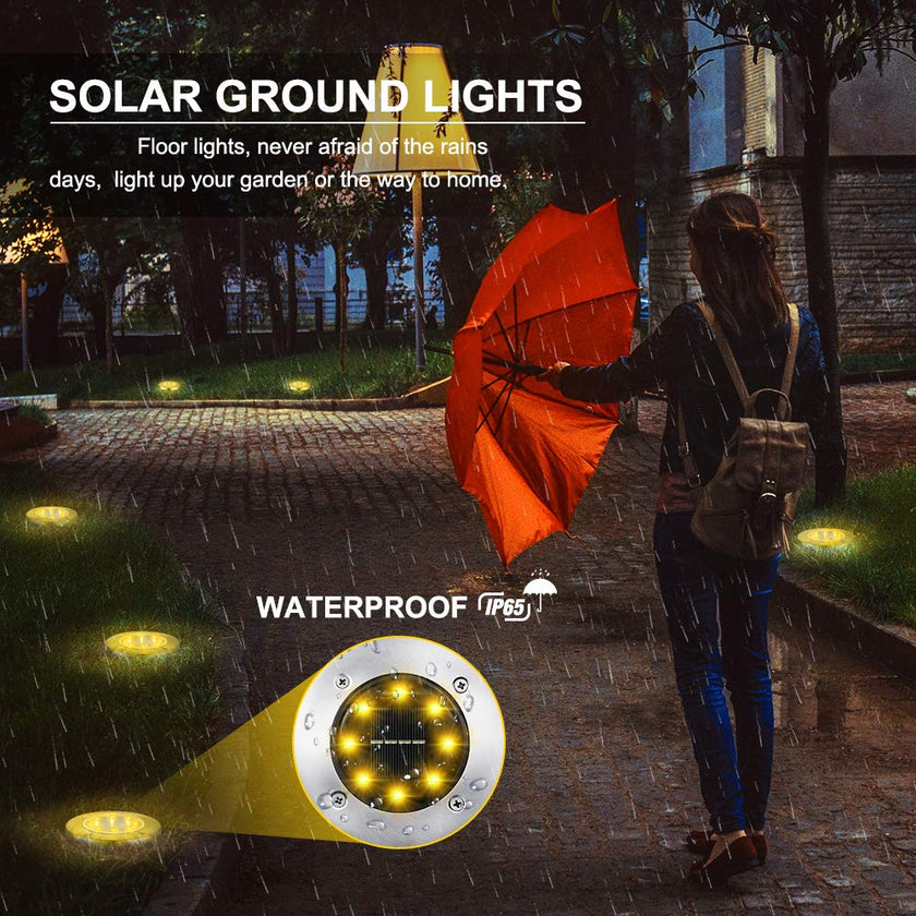 LYHOPE Solar Ground Lights Outdoor, 16 Pack 8 LED Solar Disk Lights Waterproof Garden In-ground Pathway Lights Landscape Lighting for Lawn,Yard,Deck,Patio,Walkway (Warm White) 🍁 All In One Marketplace Canada