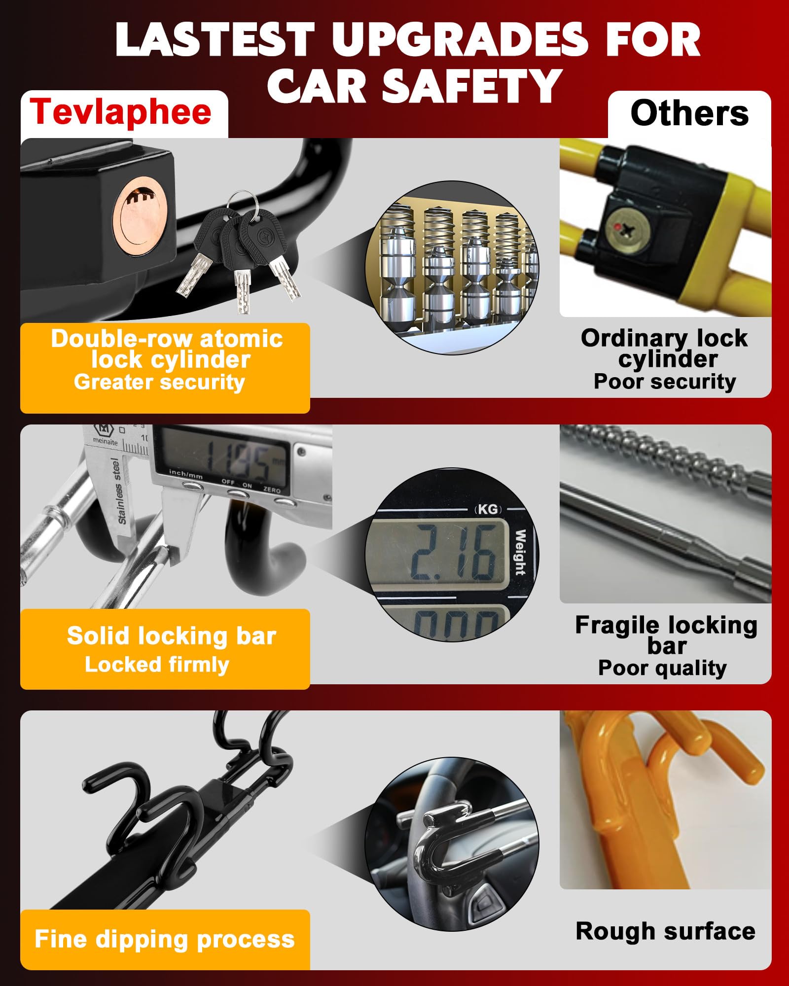 Tevlaphee Steering Wheel Lock Anti-Theft Car Device Heavy Duty Security Car Lock Antitheft Locking Devices Great Deterrent Adjustable Car Wheel Lock Anti Theft for Vehicle Truck with 3 Keys(Black) 🍁 All In One Marketplace Canada
