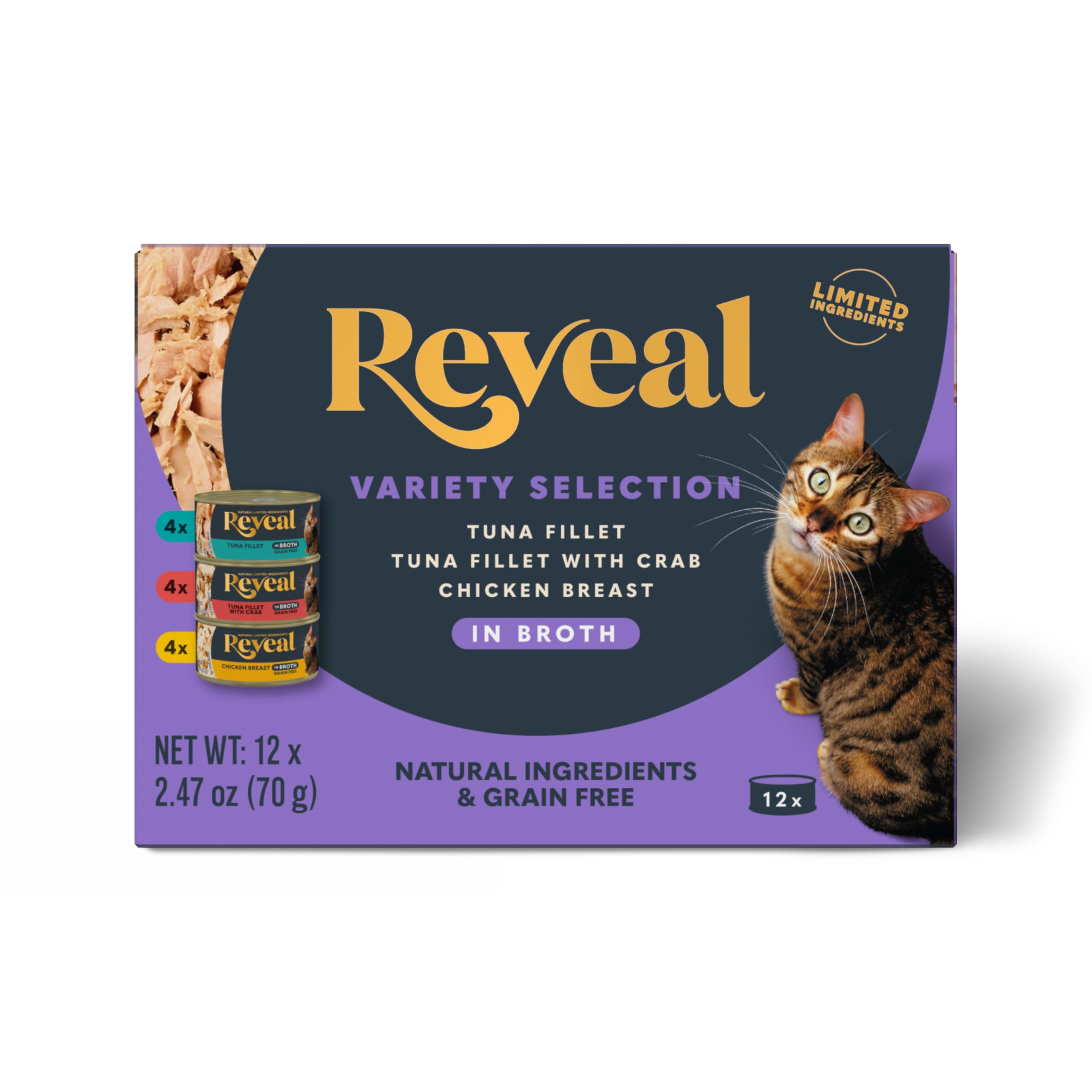 Reveal Natural Wet Cat Food in Broth, Limited Ingredient Grain Free Canned Cat Food, Protein with No Artificial Additives, Fish & Chicken Variety in Broth (12 x 2.47 oz Cans) 🍁 All In One Marketplace Canada