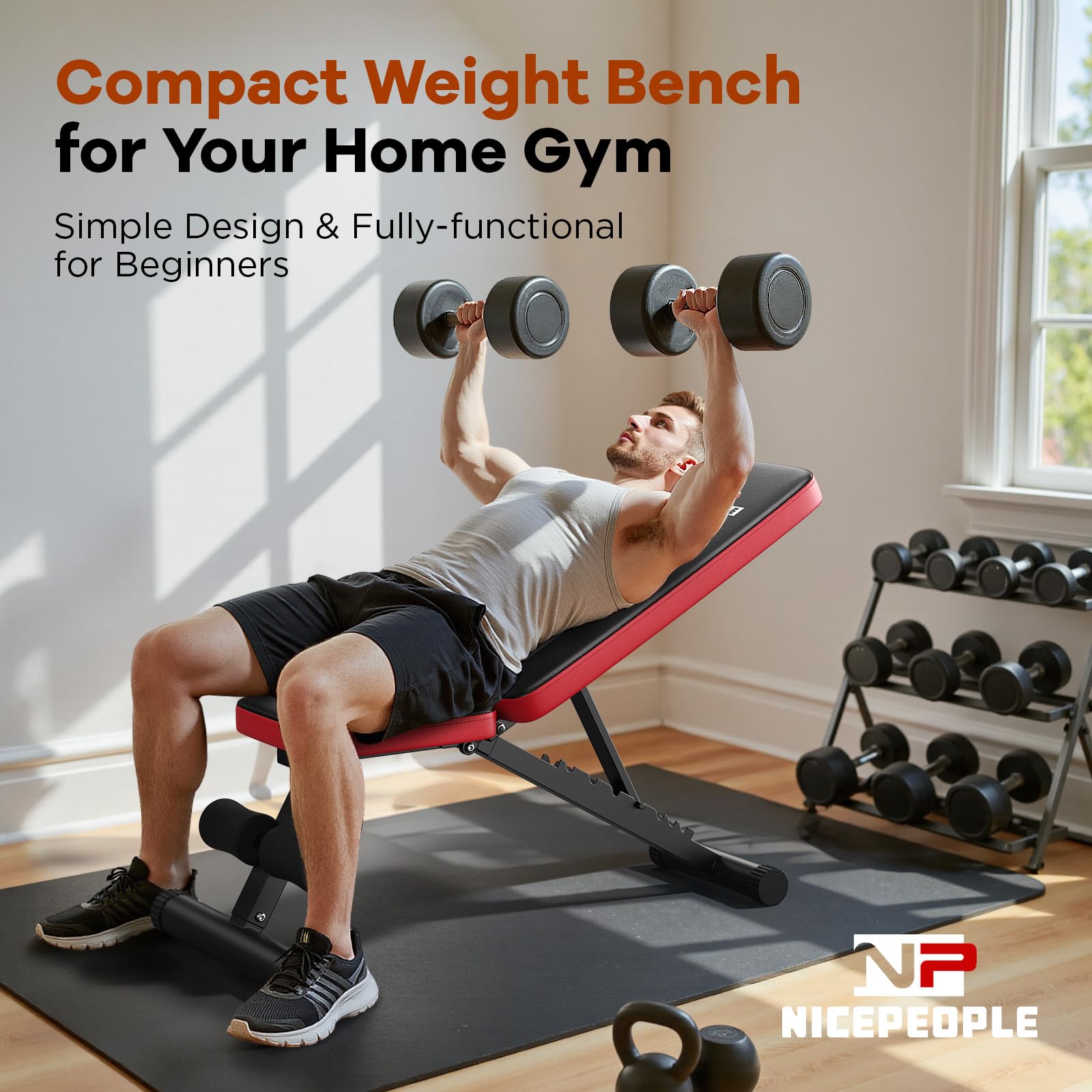 NICEPEOPLE Foldable Basic Weight Bench for Home Gym, Workout Bench with 8 Backrests, 660LBS Weight Capacity Adjustable Bench 🍁 All In One Marketplace Canada