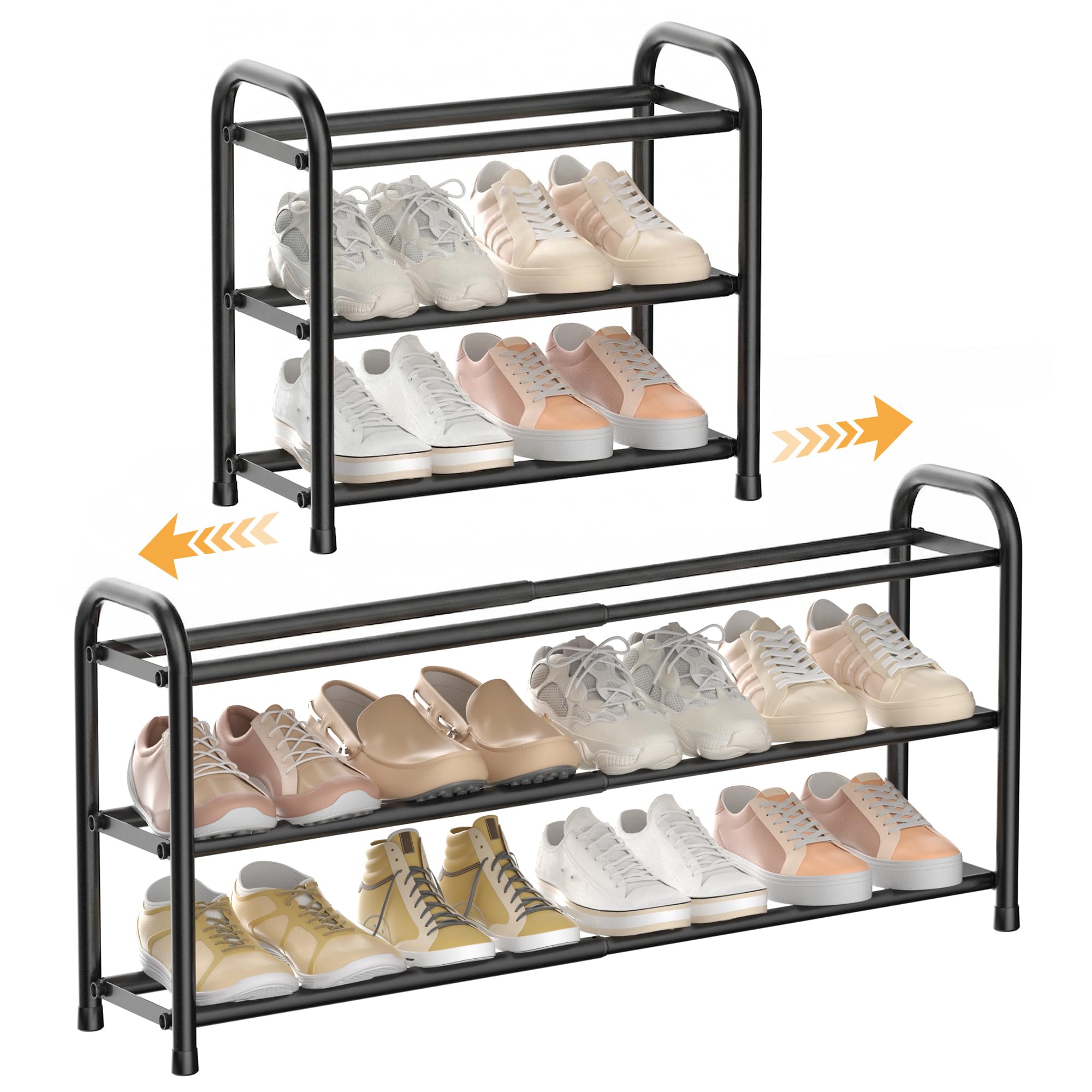 ENJOYBASICS Expandable Metal Shoe Racks for Closet, 3 Tier Adjustable Shoe Organizer Shelf, Black Free Standing Rack Storage for Entryway 🍁 All In One Marketplace Canada