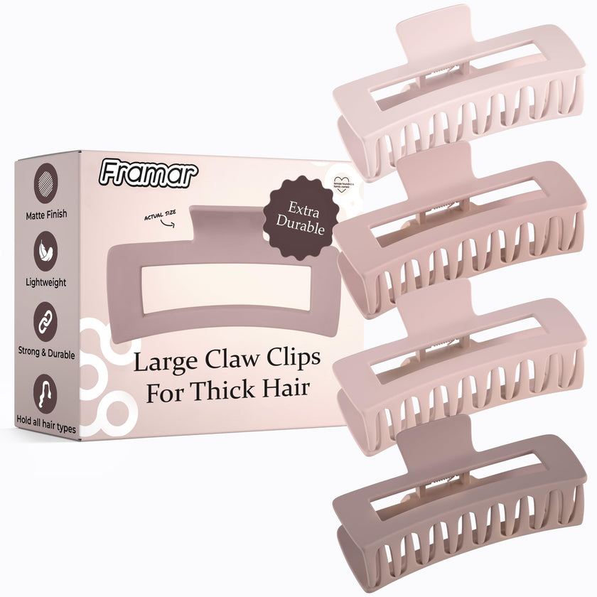 FRAMAR Hair Claw Clips for Thick Hair – Large Claw Clip for Thick Hair, Hair Clips for Girls, Large Hair Clips for Thick Hair, Big Hair Clips for Women, Pince a Cheveux, Pink Hair Clip – 4 Pack (Blush - Rectangle) 🍁 All In One Marketplace Canada