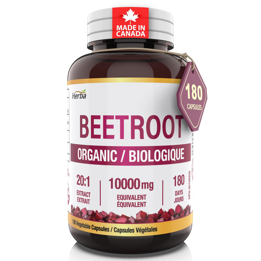 Herba 10,000mg Organic BeetRoot Capsules – 180 Count | 20:1 Beet Root Powder in Capsule | Nitric Oxide Supplements for Men & Women | Made in Canada 🍁 All In One Marketplace Canada