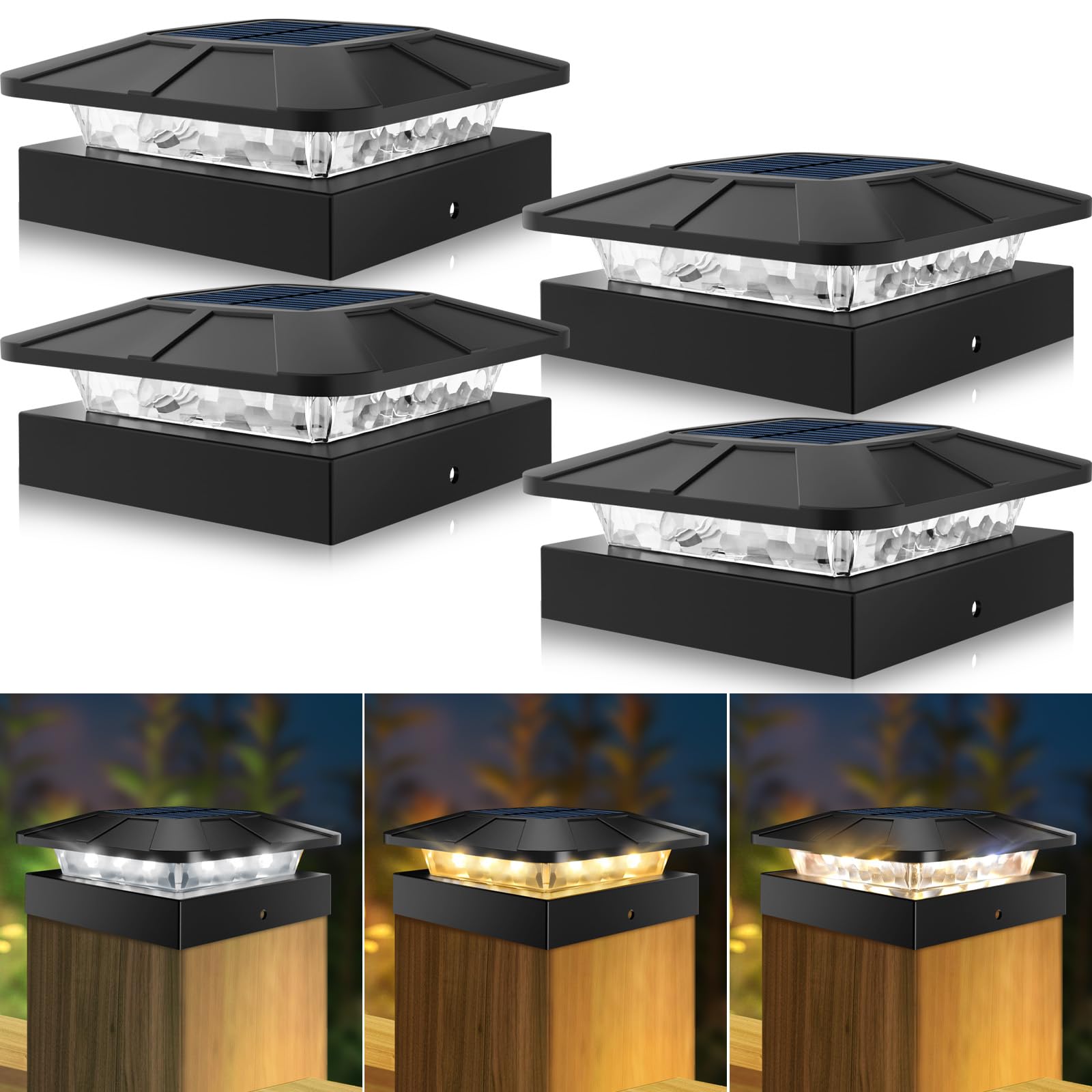 peasur 4x4 Solar Post Caps Lights, 3 Modes Fence Post Solar Lights for Outdoor Vinyl Wooden Posts, Waterproof Deck Post Solar Lights for Garden Porch, Black 4 Pack 🍁 All In One Marketplace Canada
