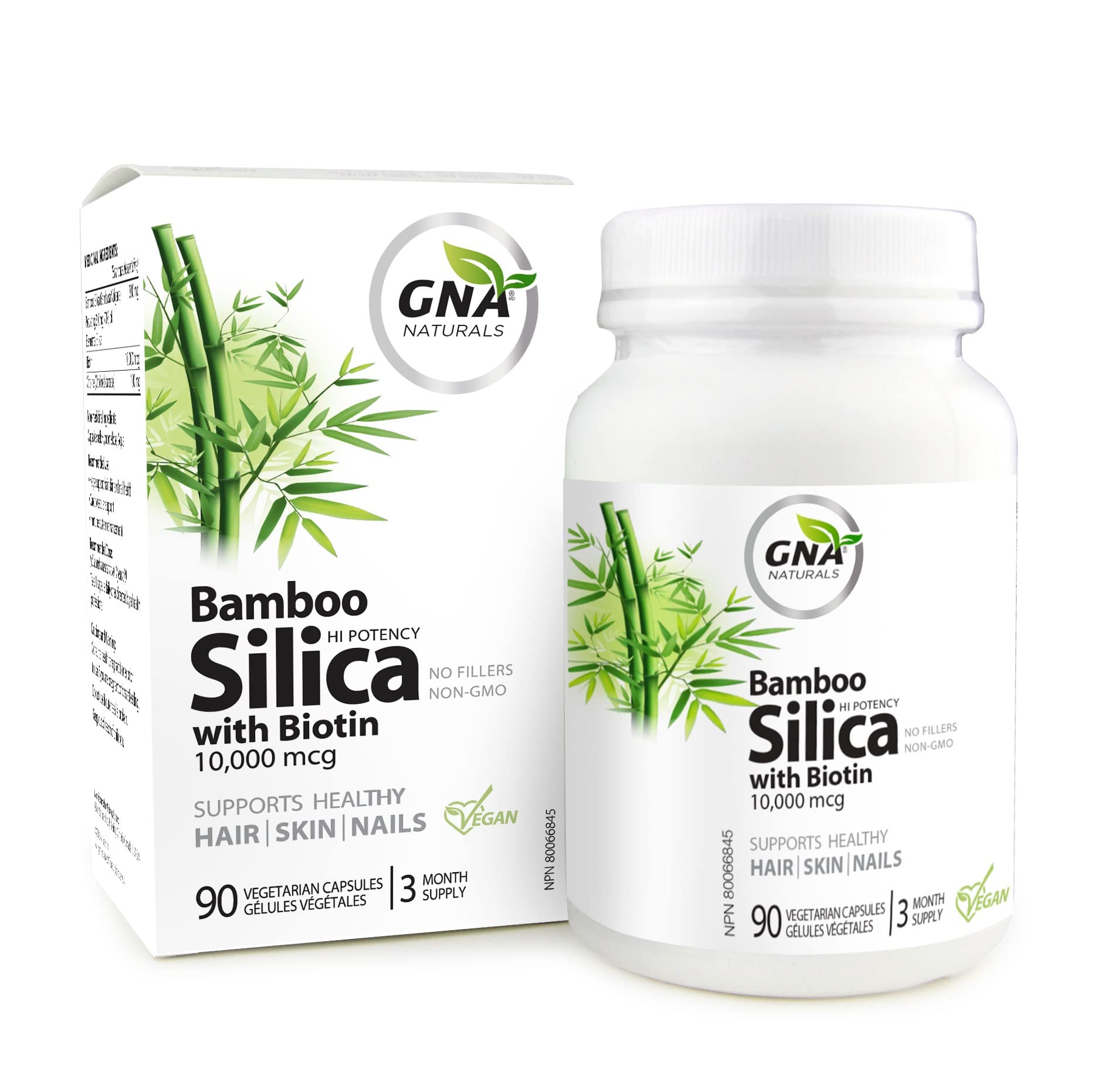 GNA Naturals - Bamboo Silica with Biotin 10,000mcg, 90 v-caps - A Supplement for Radiant Hair, Skin and Nails - Silica Supplement for Hair, Nail, Joint Care and Skin Vitality - Made in Canada 🍁 All In One Marketplace Canada