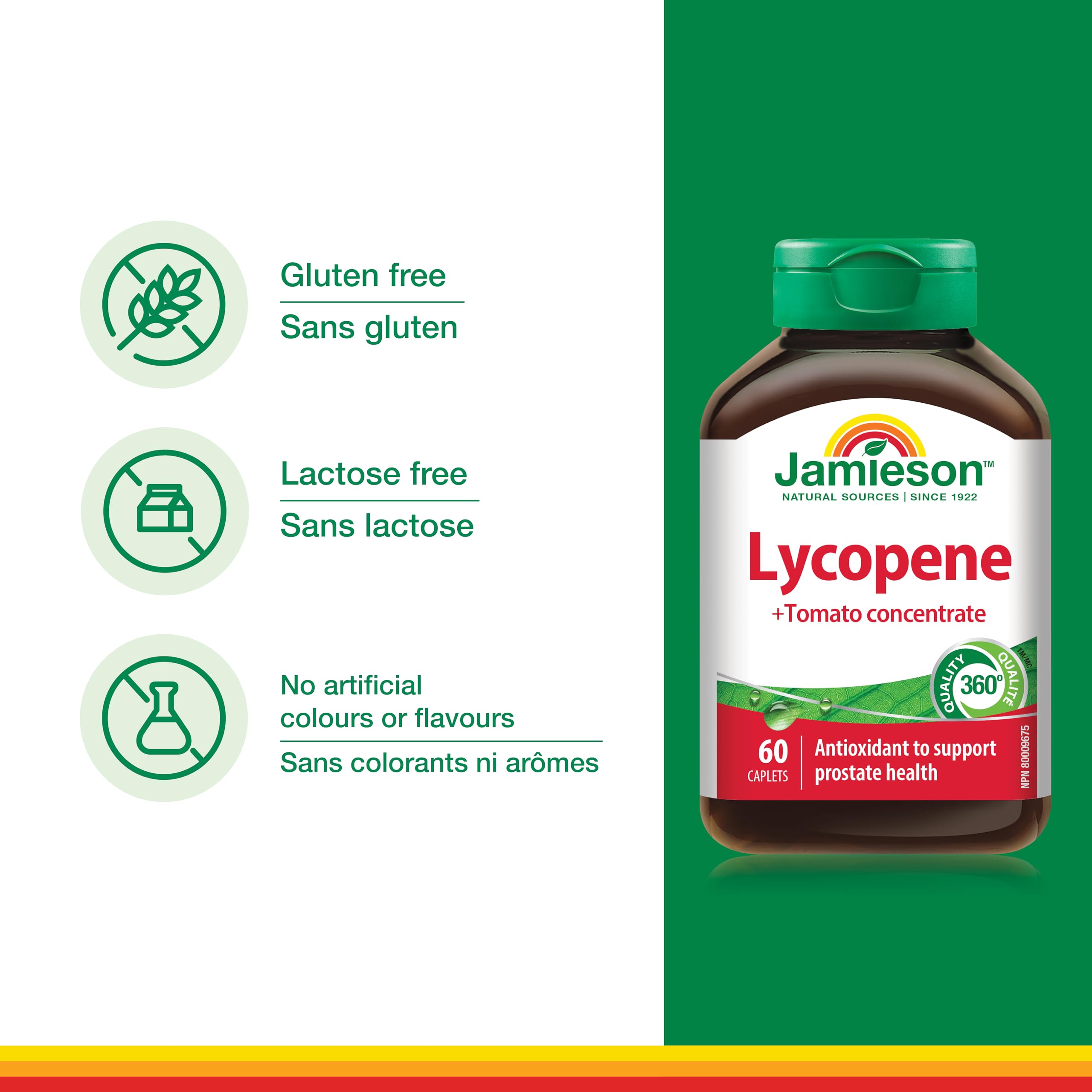 Jamieson Lycopene with Tomato Concentrate, 60 Caplets, Powerful Antioxidant and Supports Prostate Health. Gluten-Free, Lactose-Free, No Artificial Colours or Flavours, Proudly Canadian 🍁 All In One Marketplace Canada