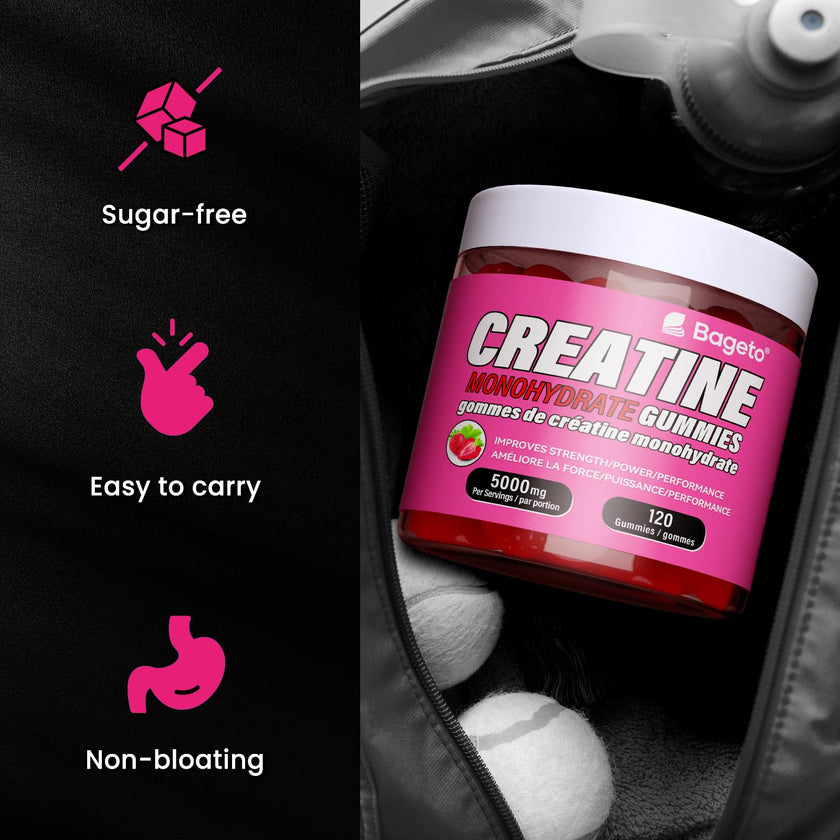 Creatine Monohydrate Gummies 5000mg for Men & Women, Gomitas de Creatina 5g Creatine Monohydrate, 0g Sugar Creatine Pre-Workout for Muscle Strength, Vegan, 120 Count Strawberry (Pack of 1) 🍁 All In One Marketplace Canada