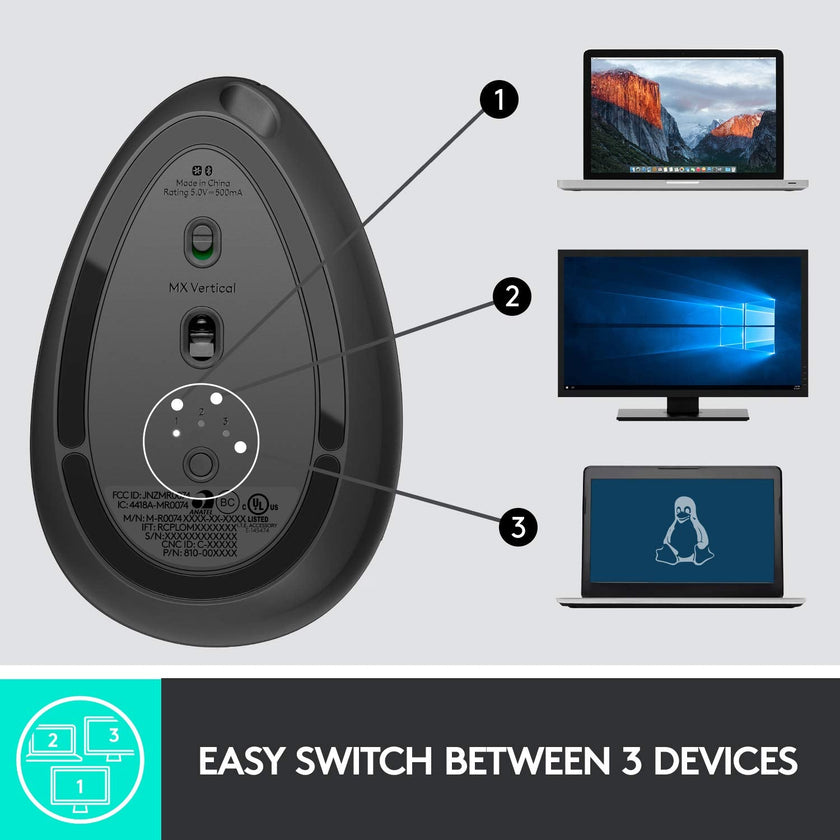 Logitech MX Vertical Wireless Mouse – Ergonomic Design Reduces Muscle Strain, Move Content Between 3 Windows and Apple Computers, Rechargeable, Graphite 🍁 All In One Marketplace Canada
