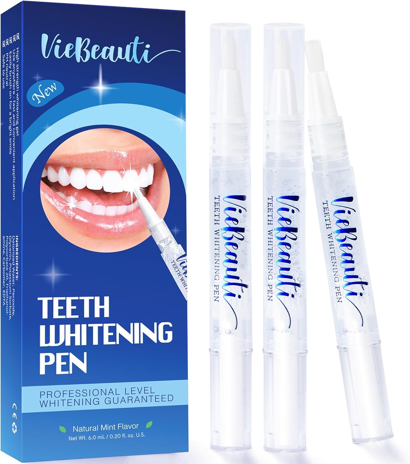 VieBeauti Teeth Whitening Pen Gel: 30+ Uses - Teeth whitening Gel with Professional Formulation and Ingredients, No Sensitivity, Travel-Friendly, Beautiful White Smile Mint 🍁 All In One Marketplace Canada