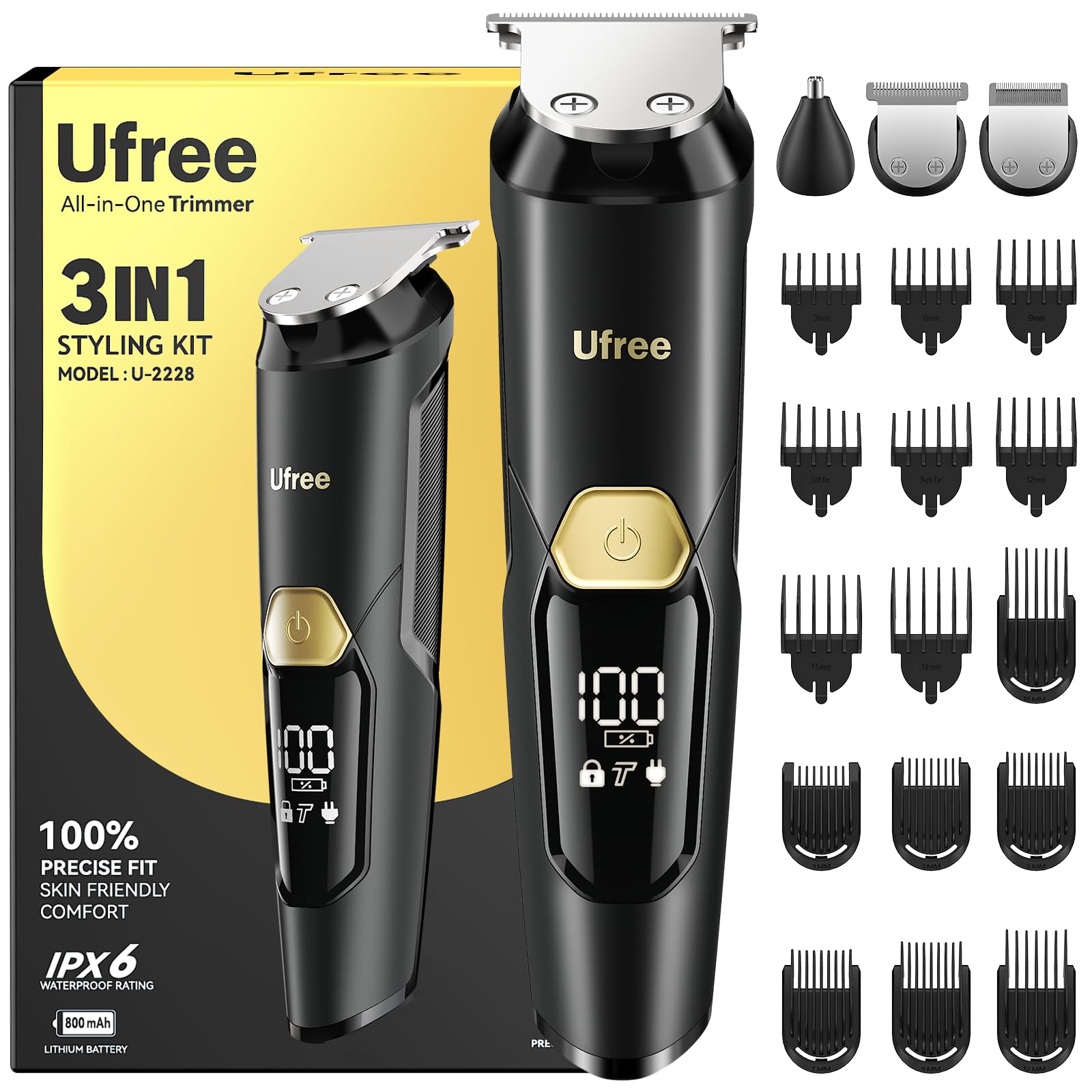 Ufree 3-in-1 Beard Trimmer for Men, Waterproof Electric Razor Shaver for Facial Hair, Rechargeable Hair Trimmer Clippers Grooming Kit, Gifts for Husband Father 🍁 All In One Marketplace Canada