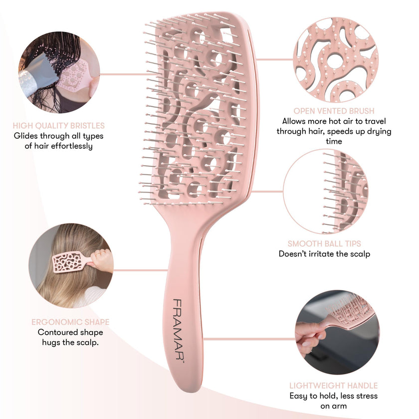 FRAMAR Professional Wet Hair Brush - Vented Hair Brush For Women, Curved Hair Detangler, Brosse a Cheveux, Curly Hair Brush Hair Dryer, Detangling Hair Brush (Champagne) 🍁 All In One Marketplace Canada