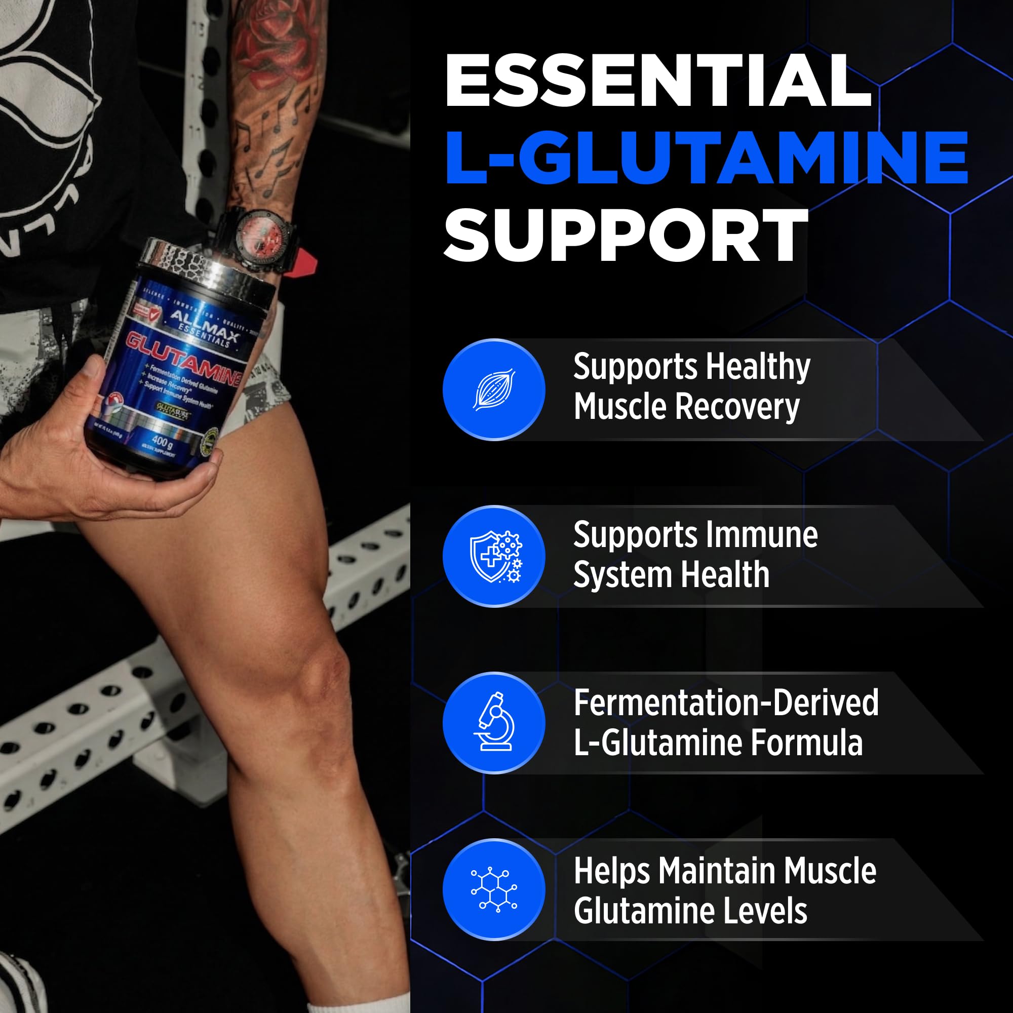 ALLMAX L-Glutamine Powder, Fermented, Unflavored, 400 g 🍁 All In One Marketplace Canada